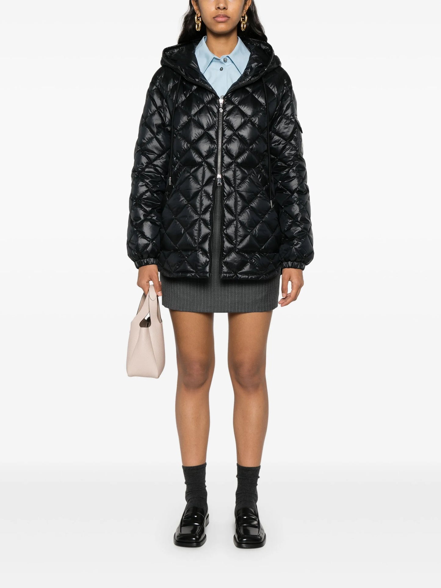diamond-quilted hooded jacket