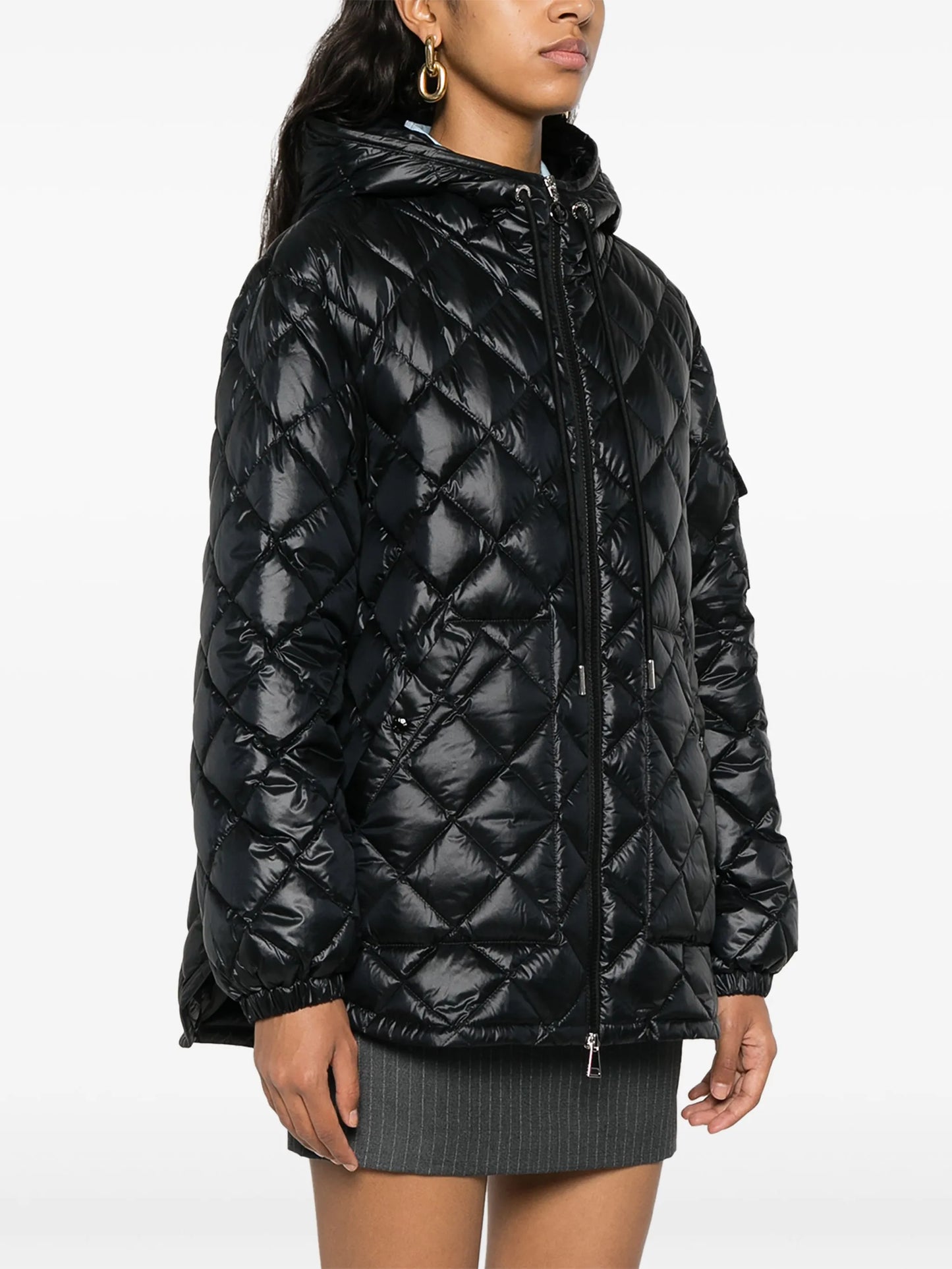 diamond-quilted hooded jacket