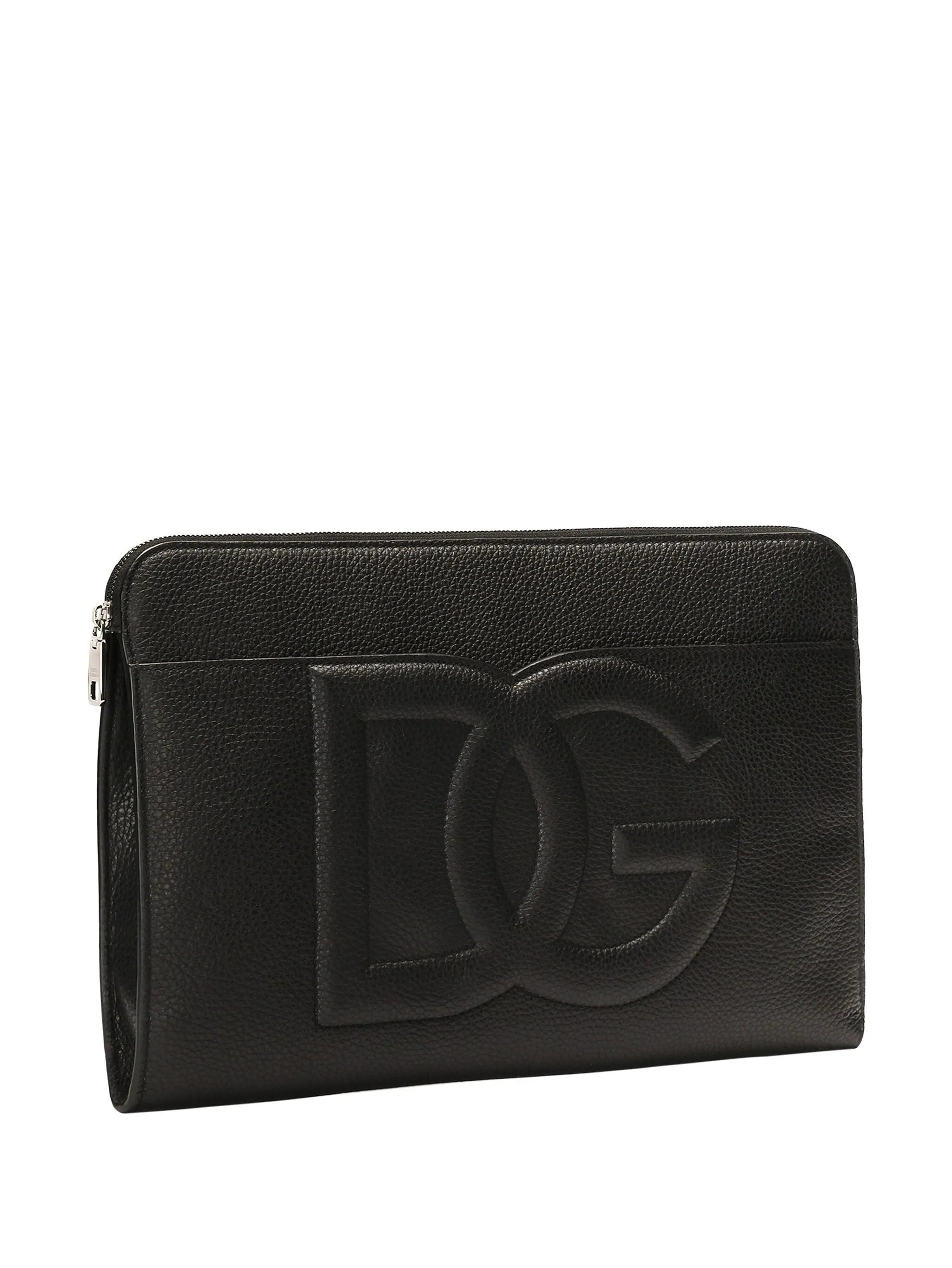 large logo-embossed clutch bag