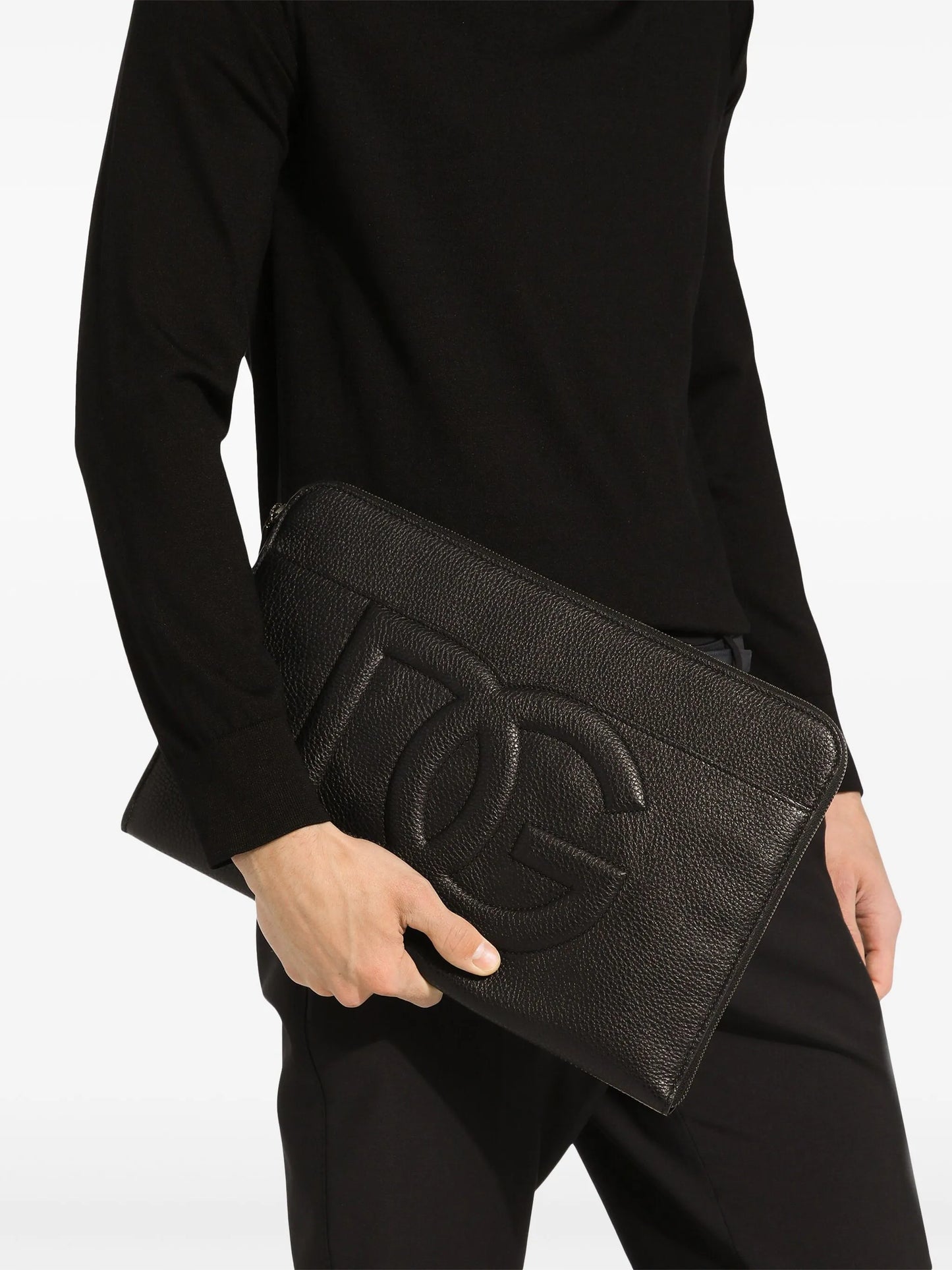 large logo-embossed clutch bag