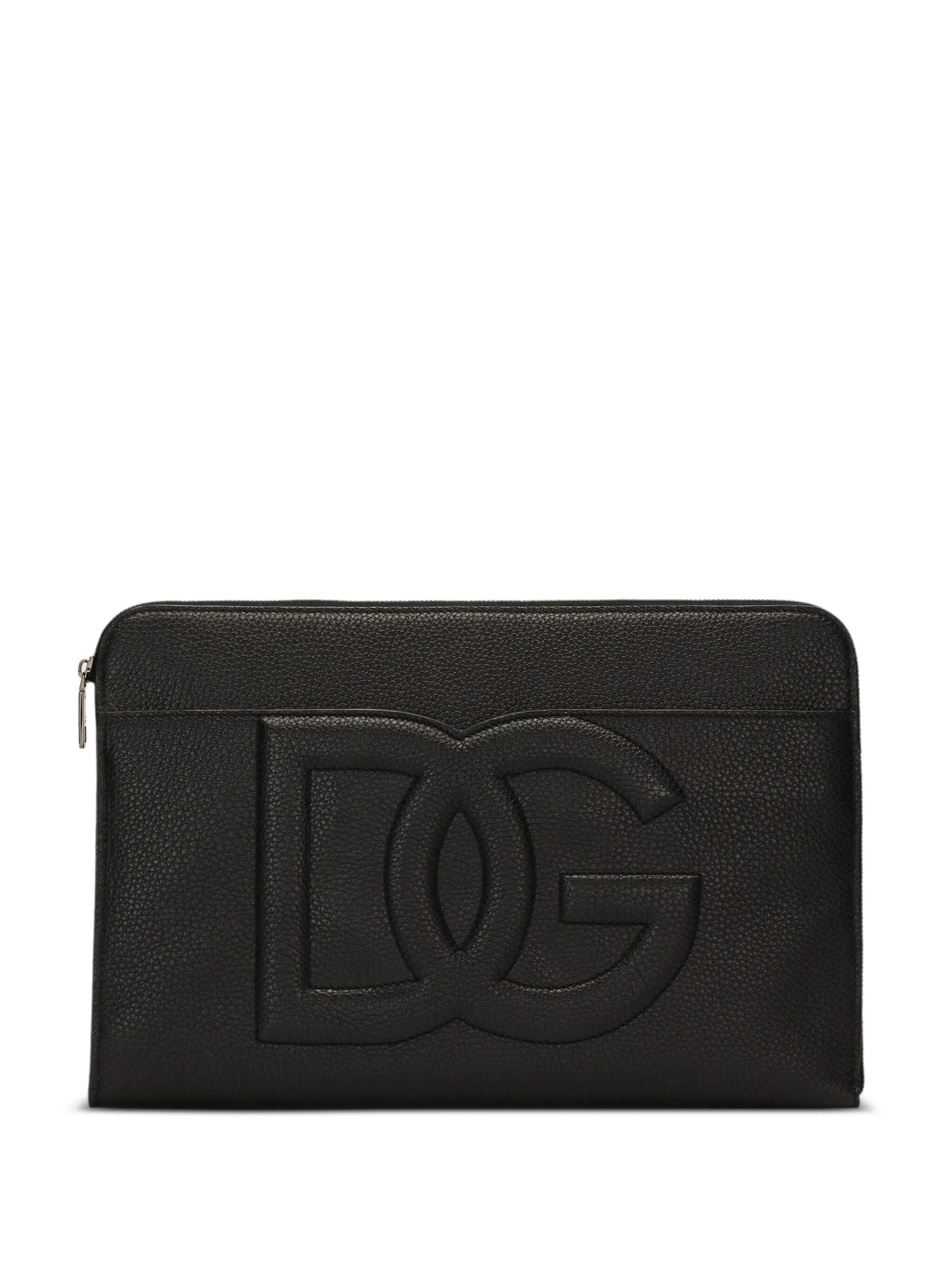 large logo-embossed clutch bag
