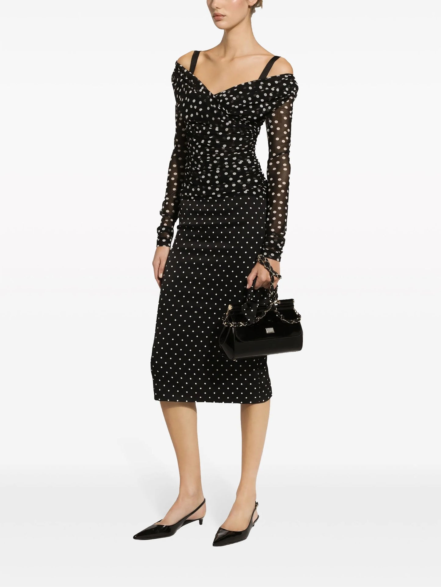 polka-dot pencil skirt