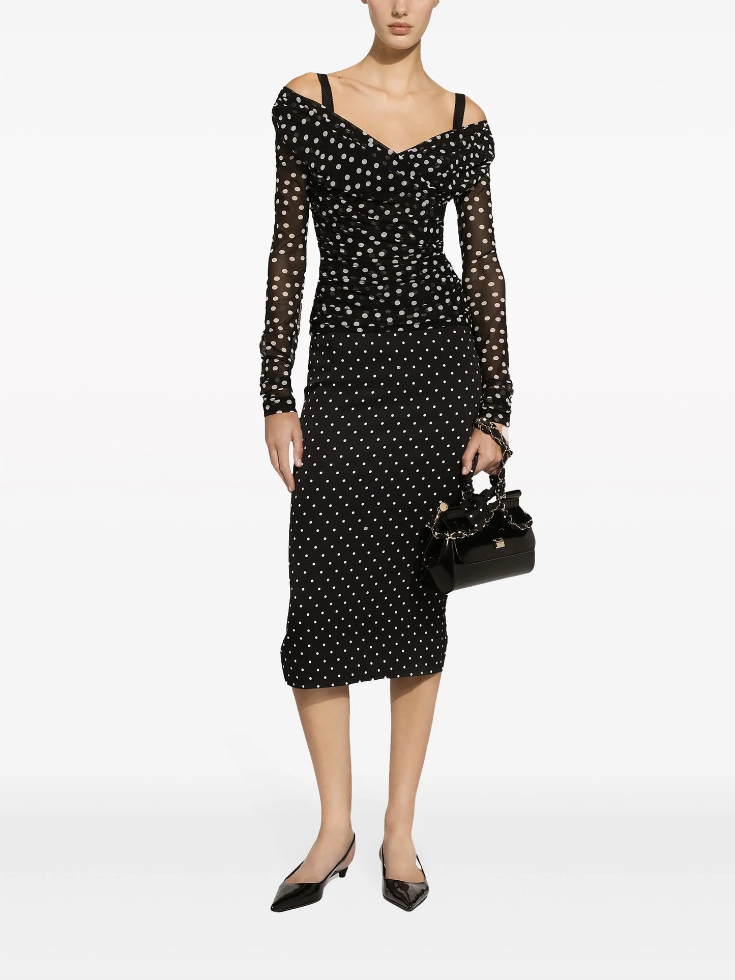 polka-dot pencil skirt
