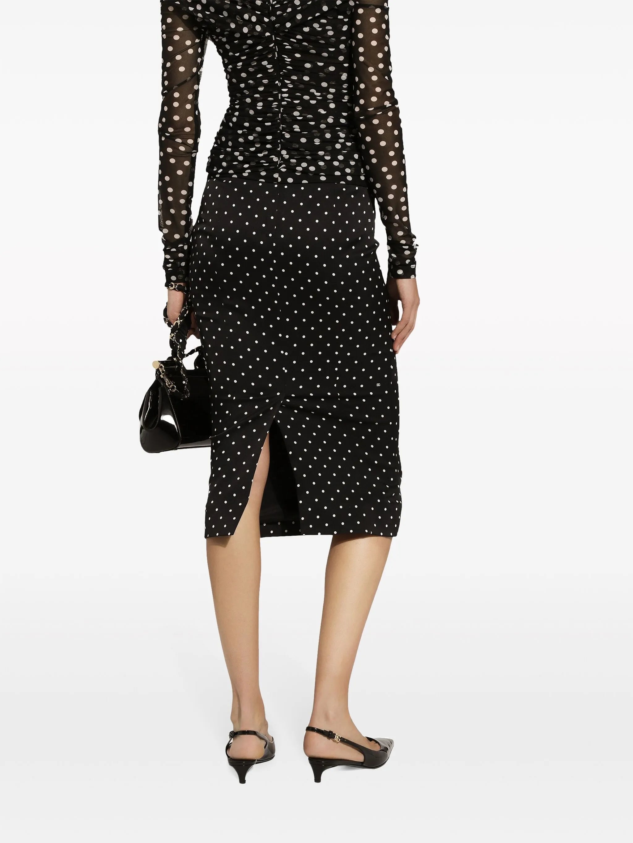 polka-dot pencil skirt