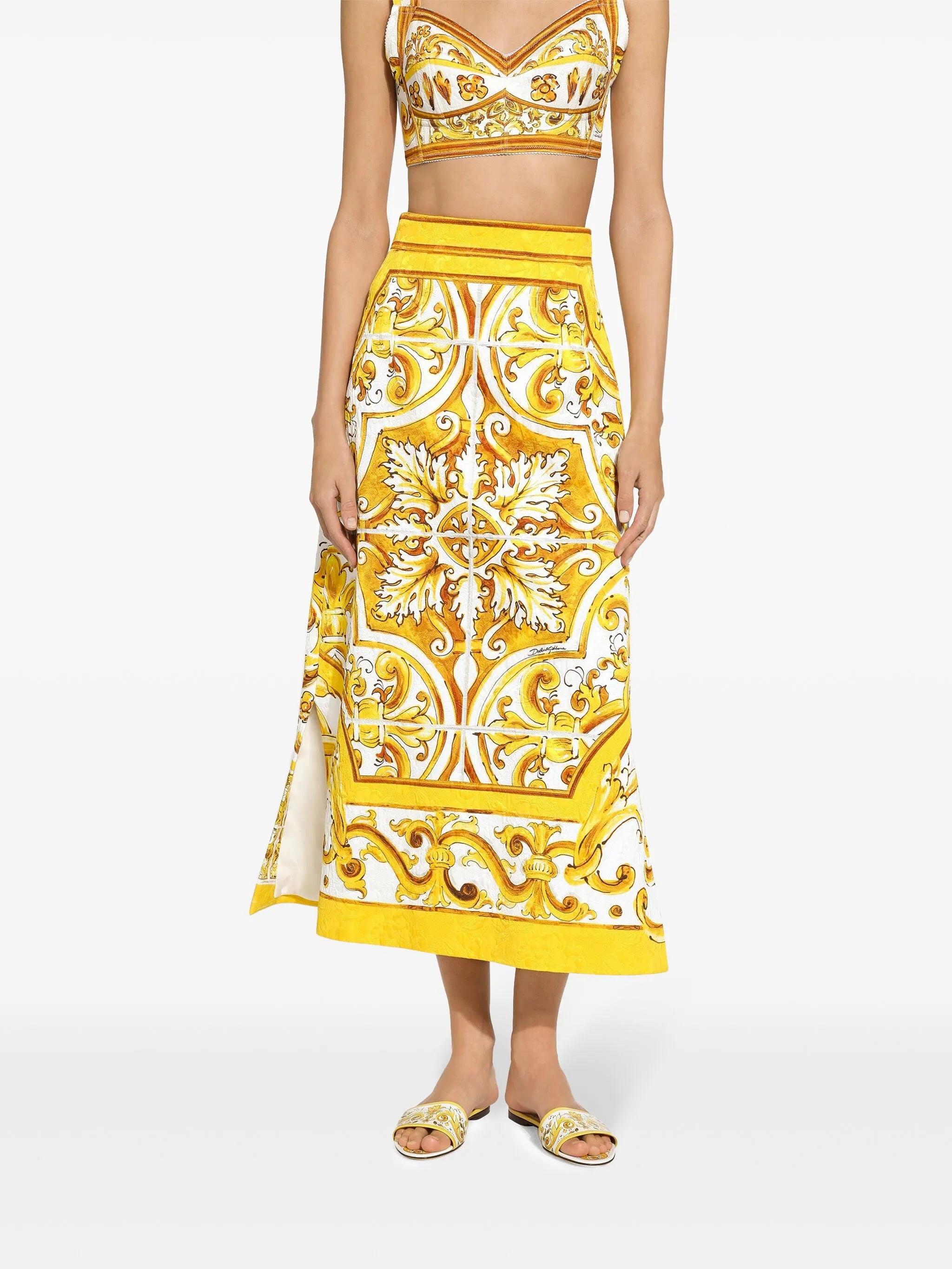 Majolica-print high-waisted skirt