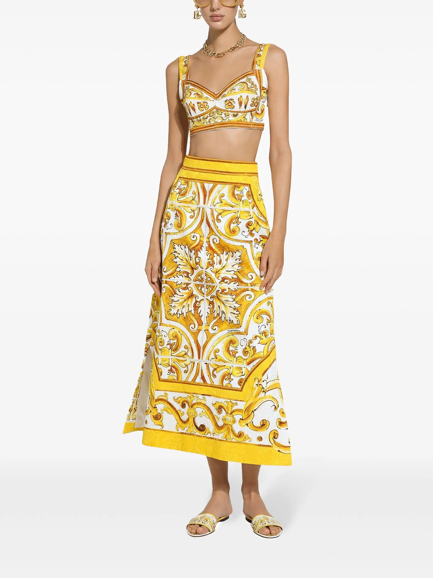 Majolica-print high-waisted skirt