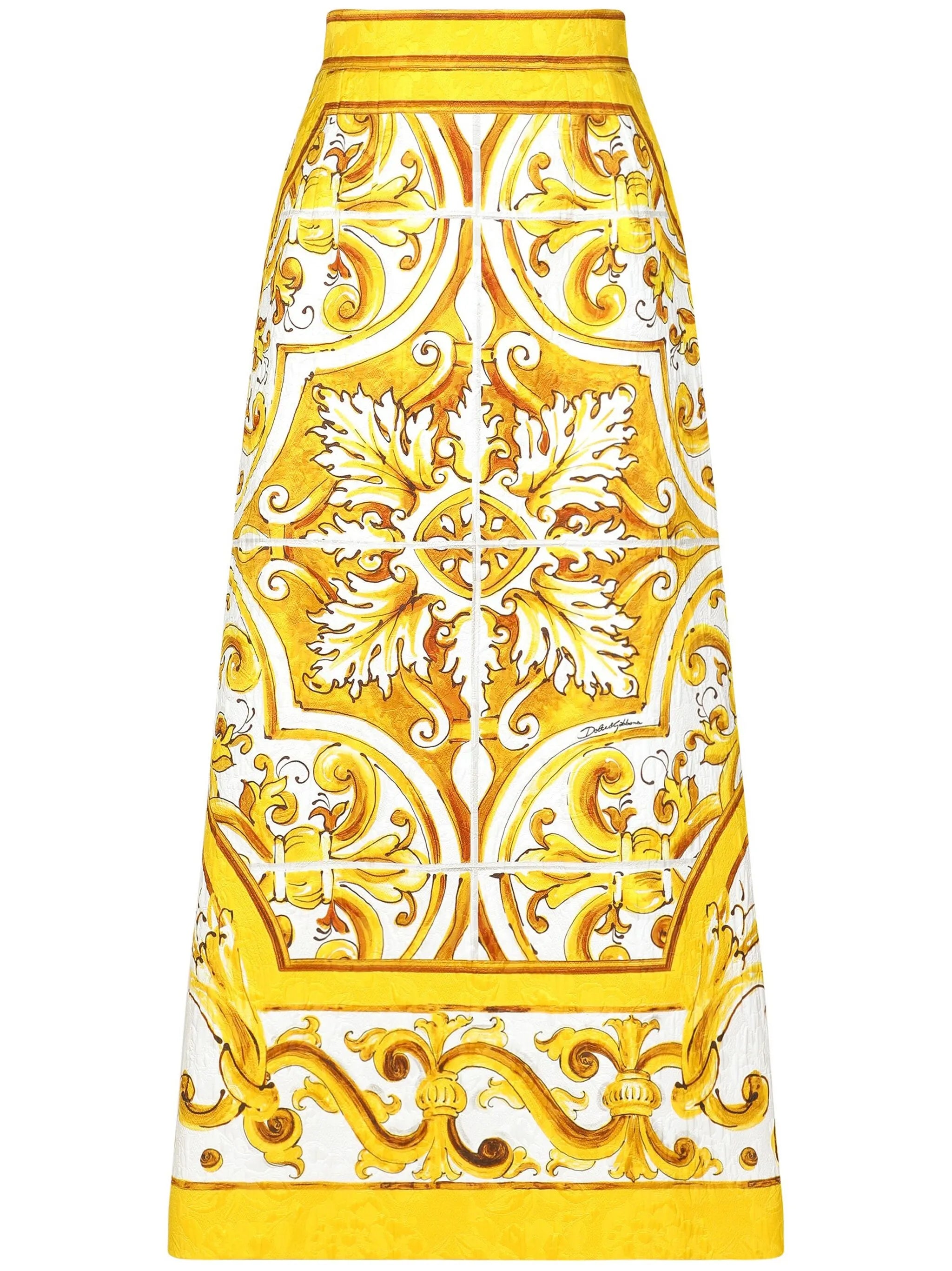 Majolica-print high-waisted skirt