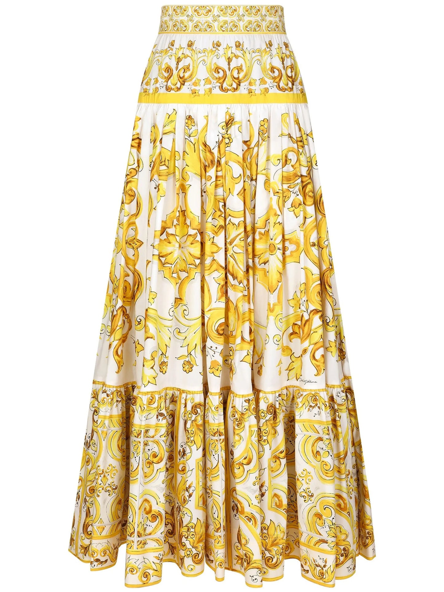 Majolica-print pleated maxi skirt