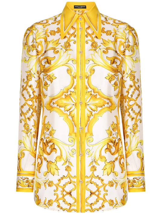 Majolica-print silk shirt