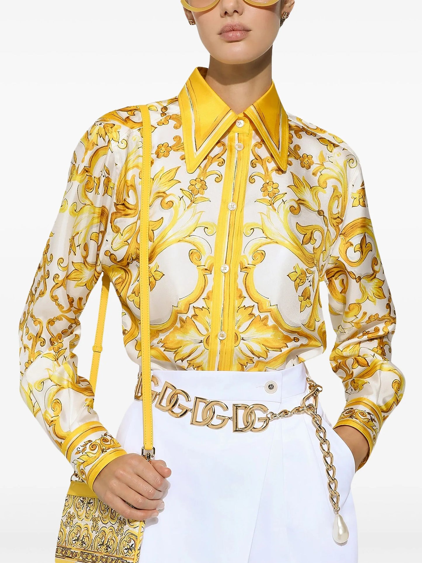 Majolica-print silk shirt