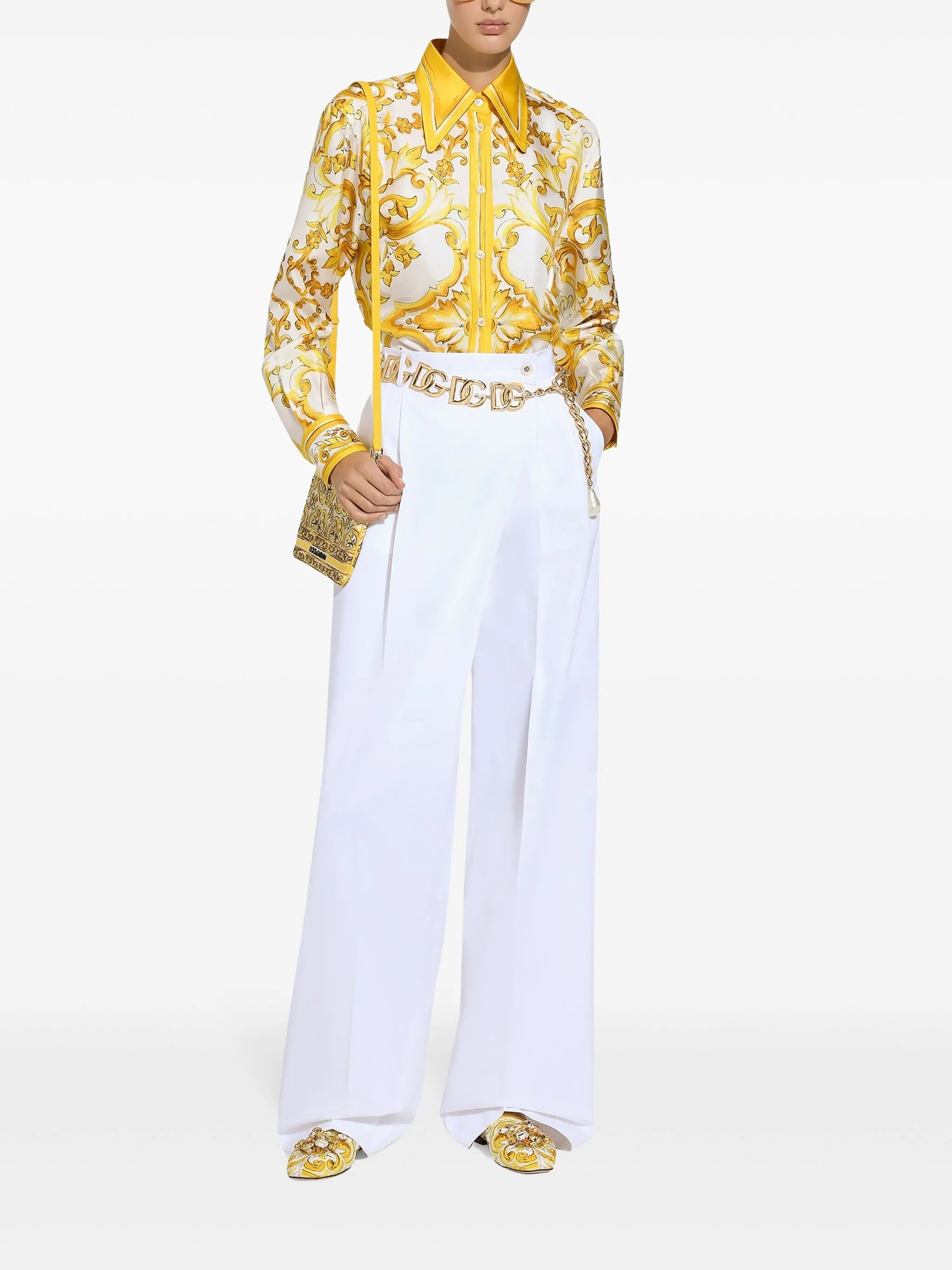 Majolica-print silk shirt