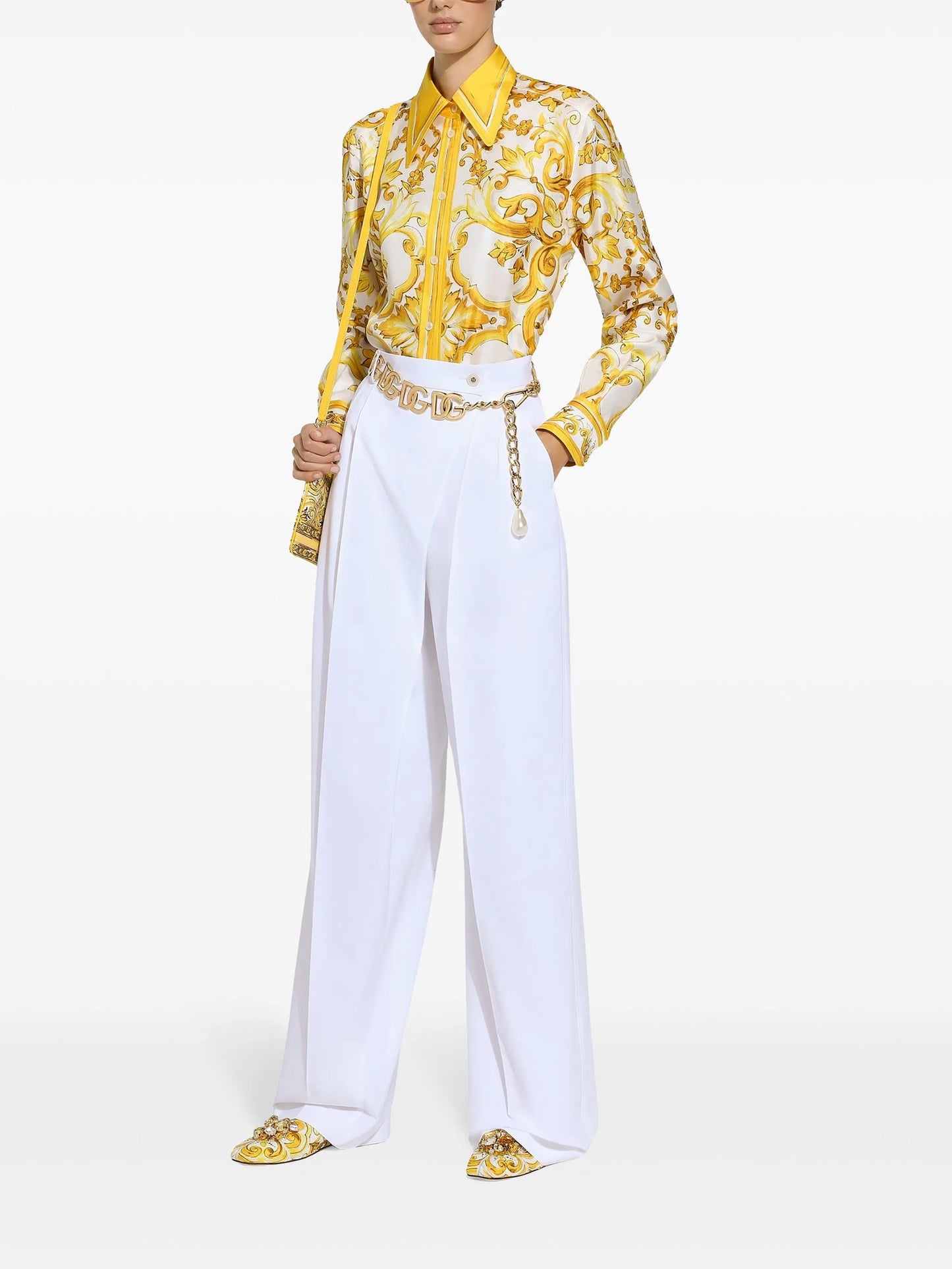 Majolica-print silk shirt