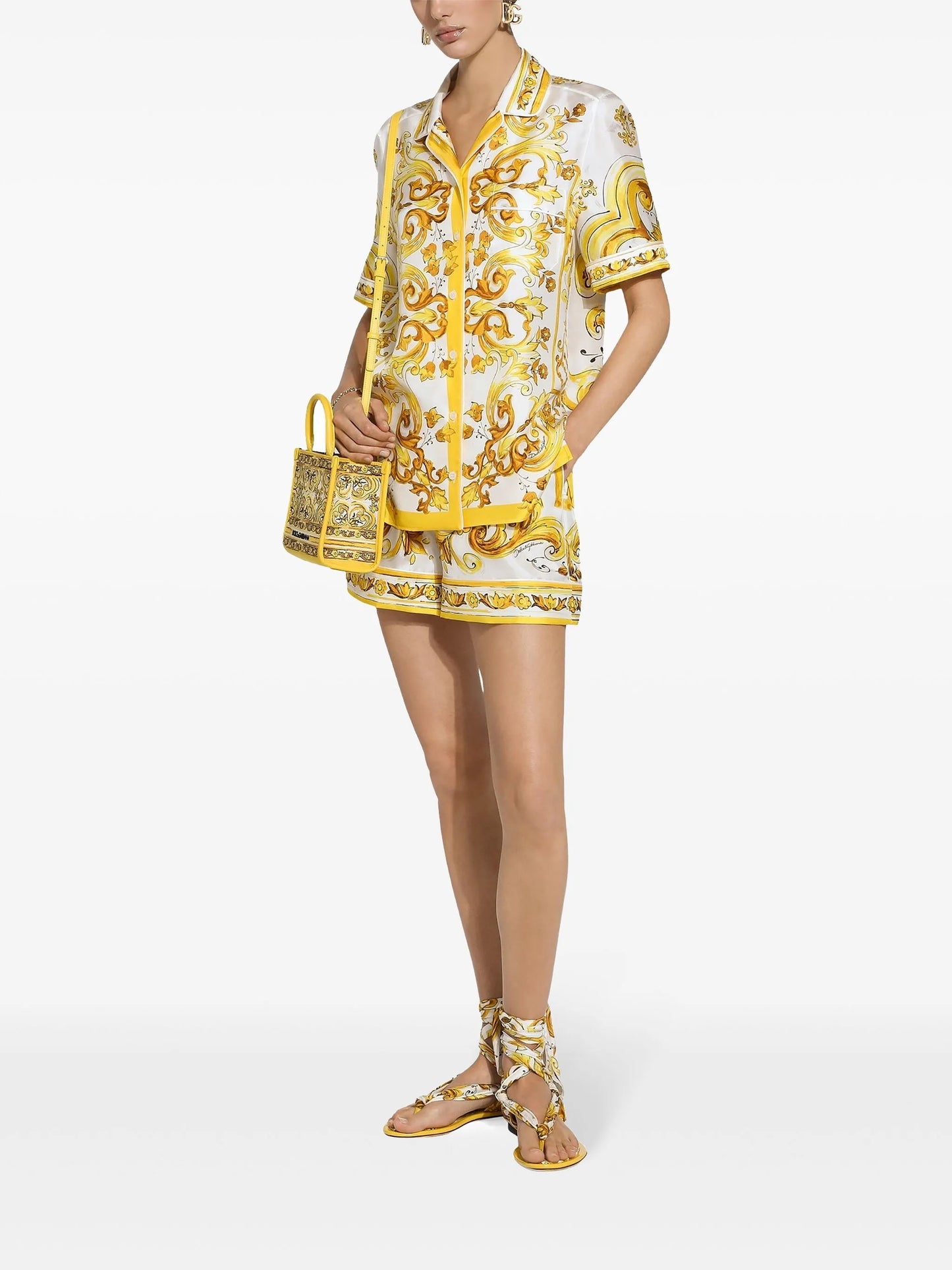 Majolica-print silk shirt