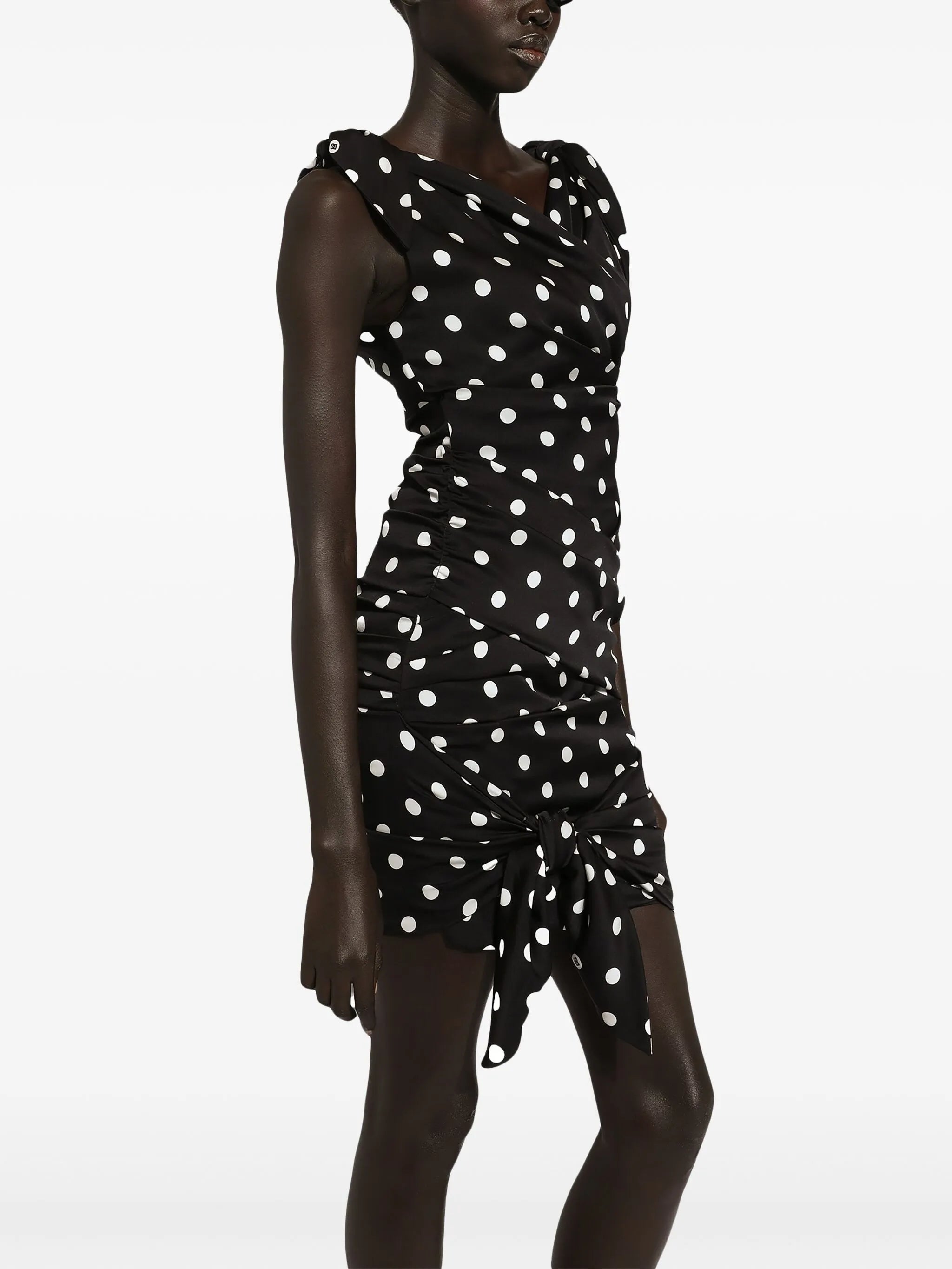 polka-dot draped mini dress
