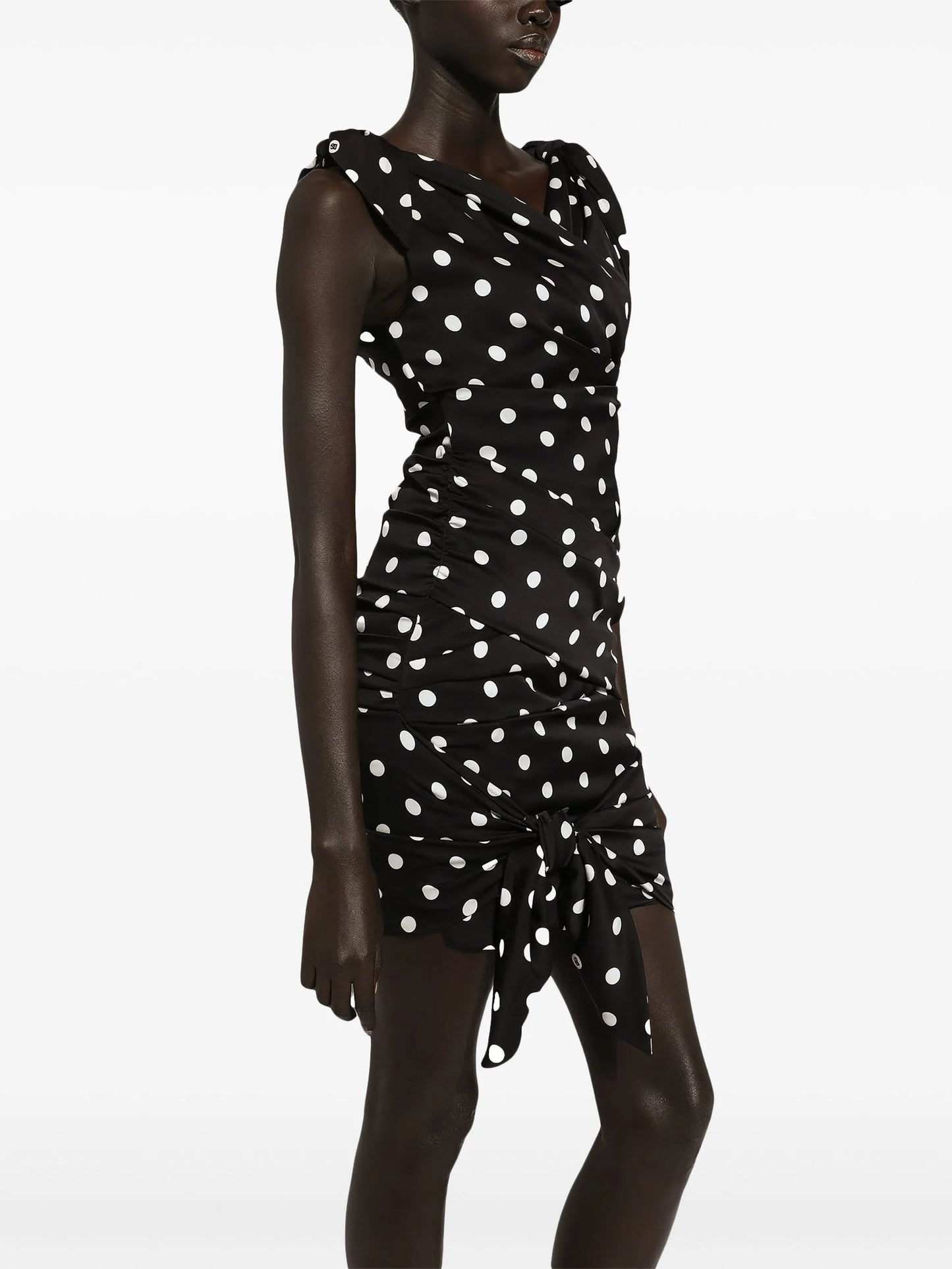 polka-dot draped mini dress
