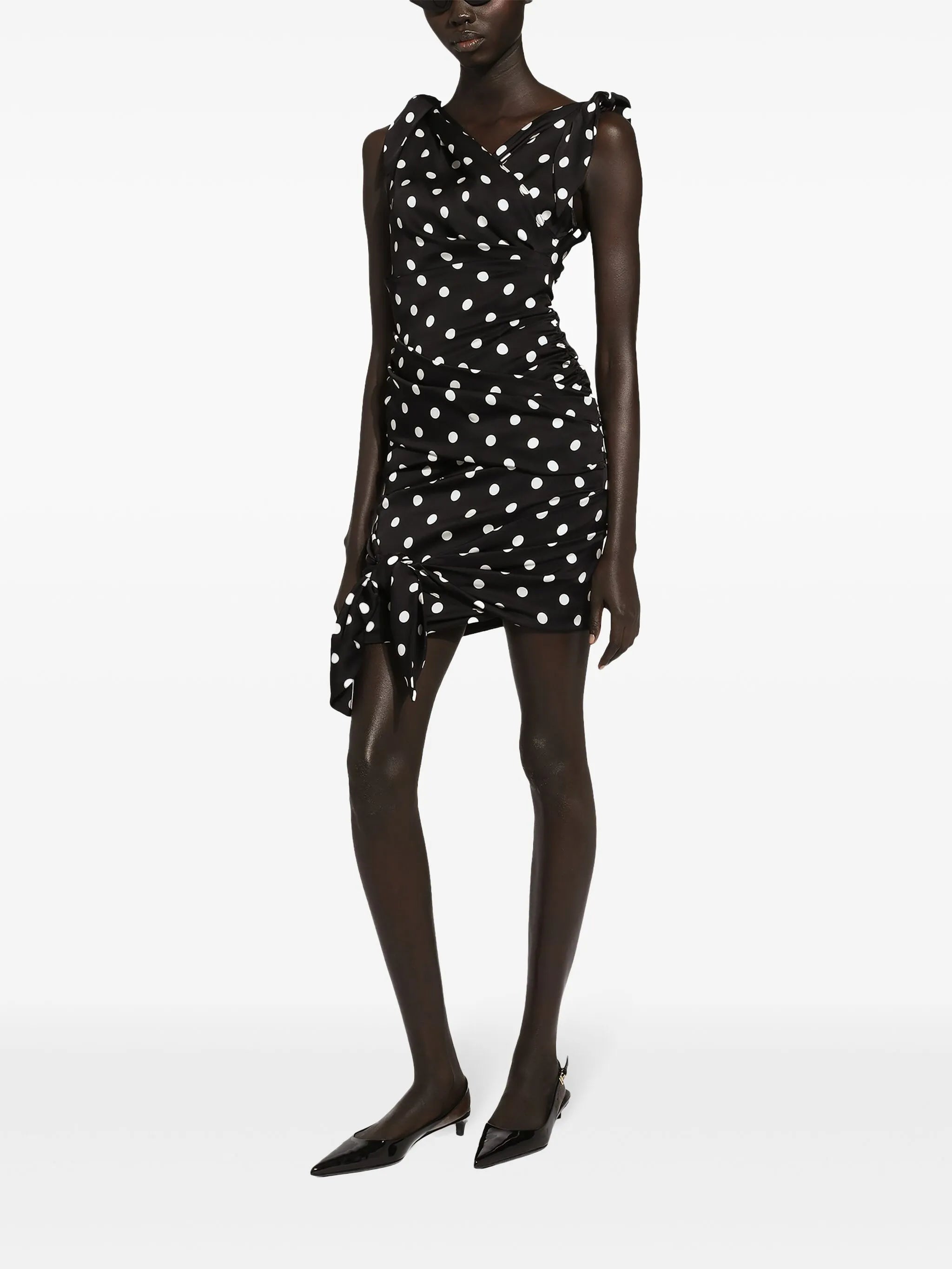 polka-dot draped mini dress
