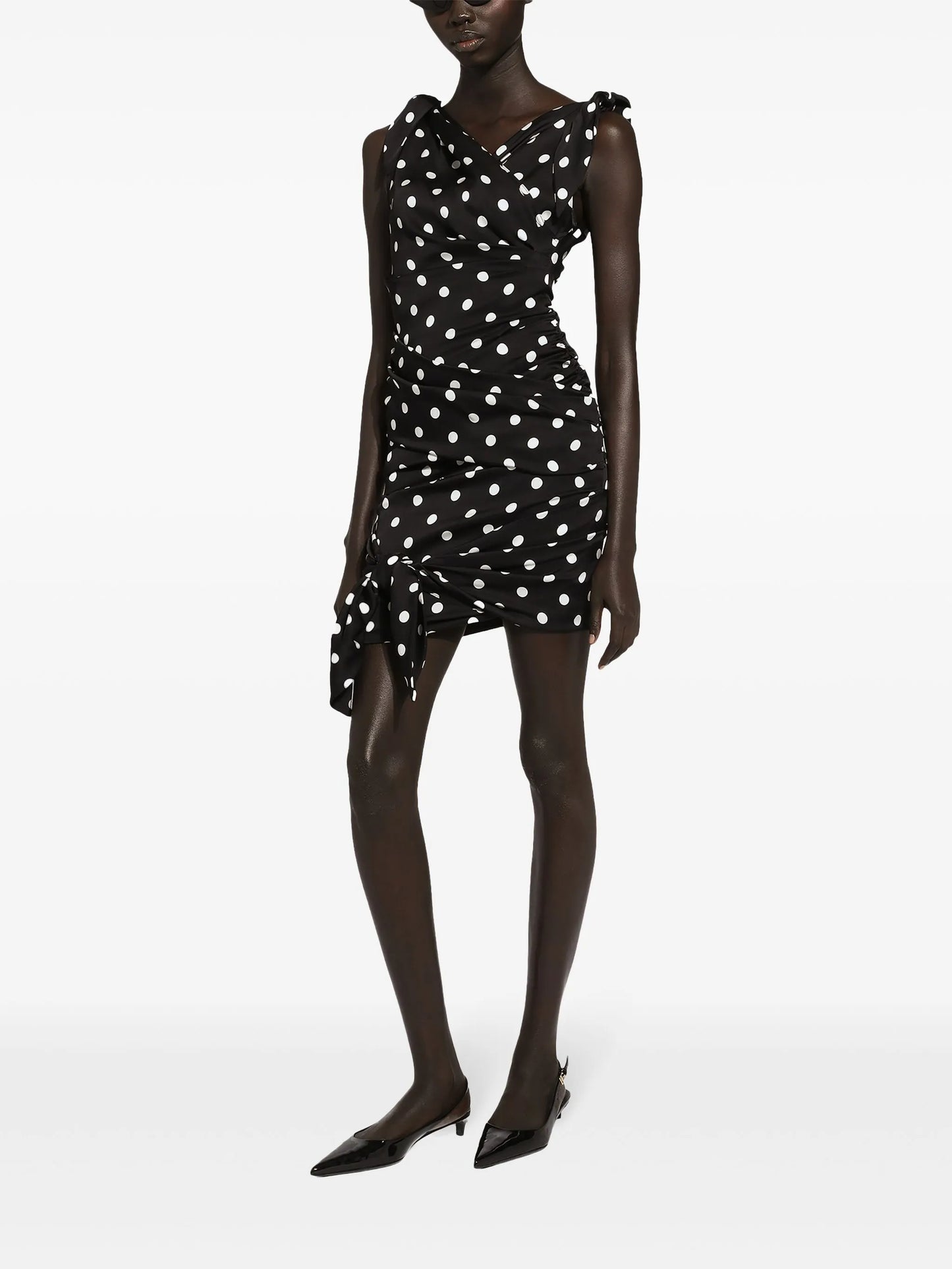 polka-dot draped mini dress