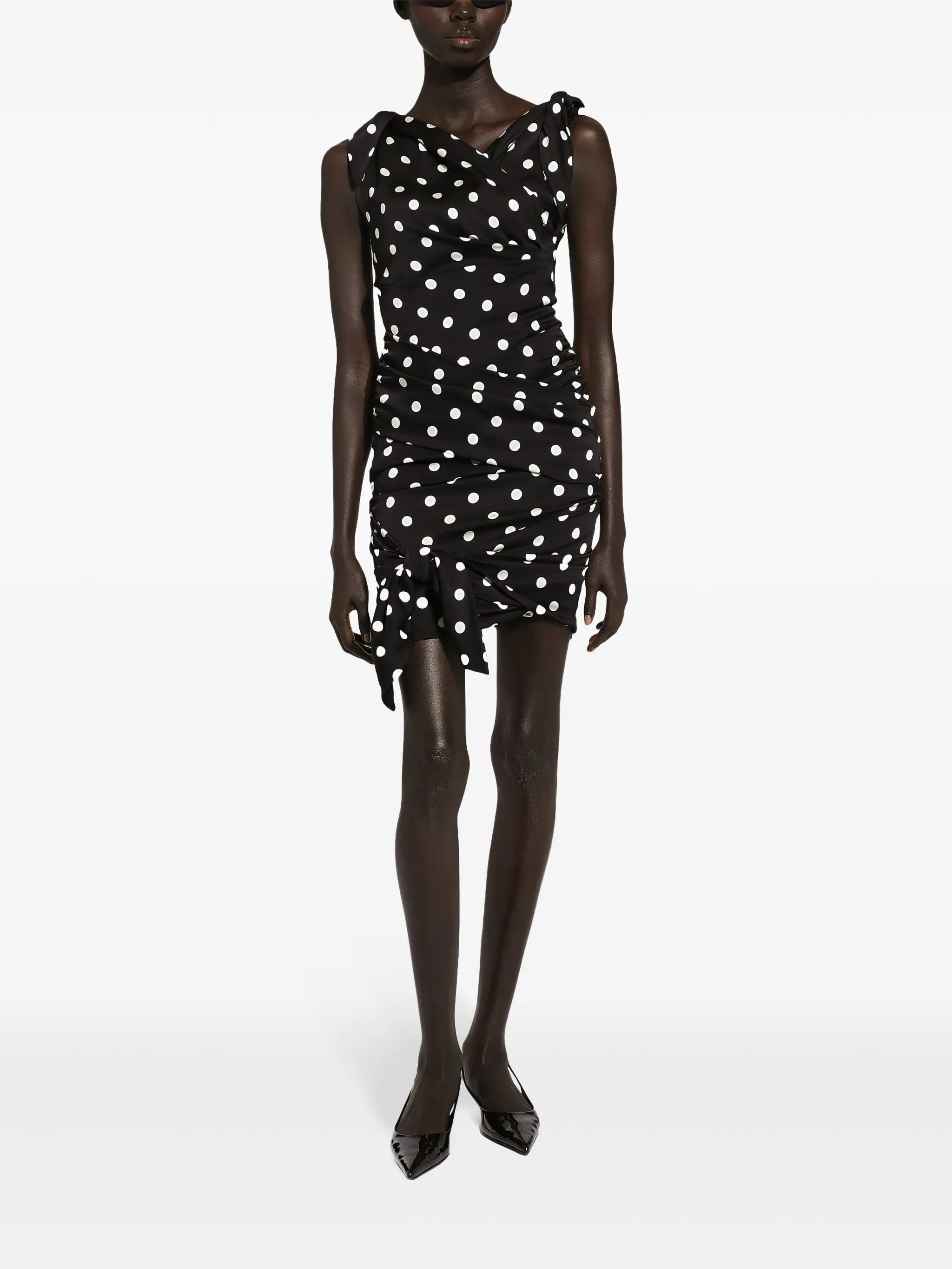 polka-dot draped mini dress