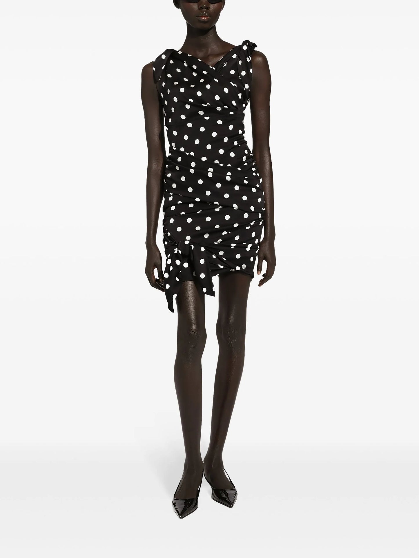 polka-dot draped mini dress