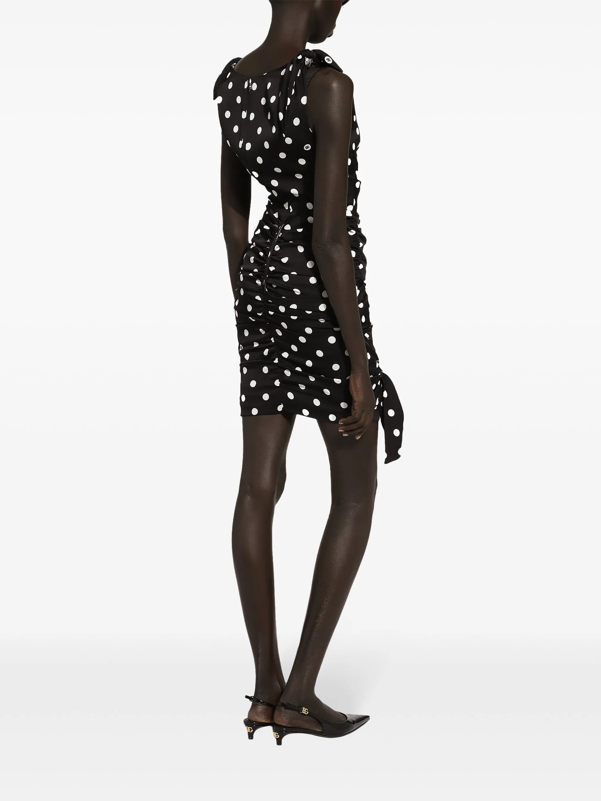 polka-dot draped mini dress