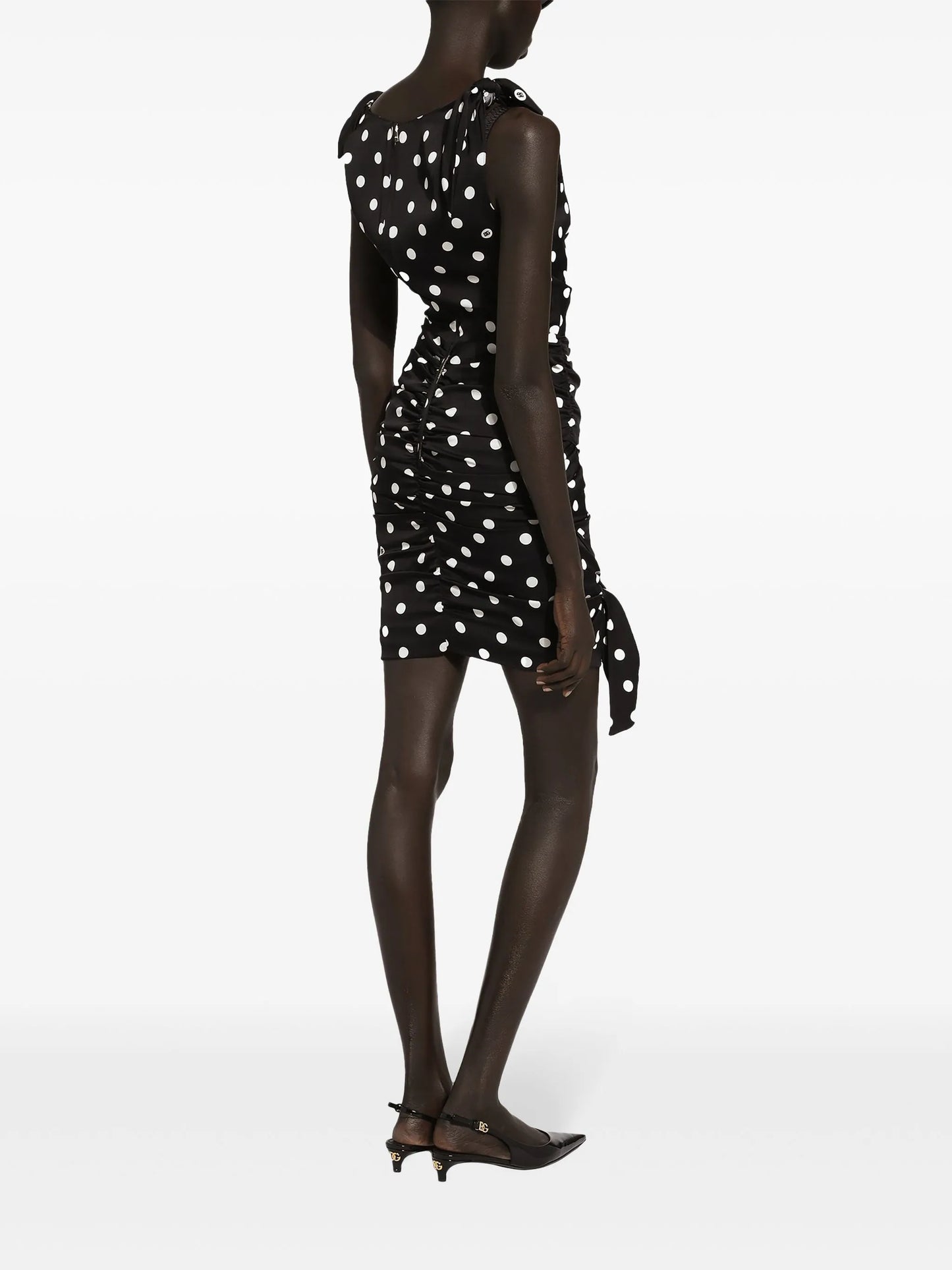 polka-dot draped mini dress