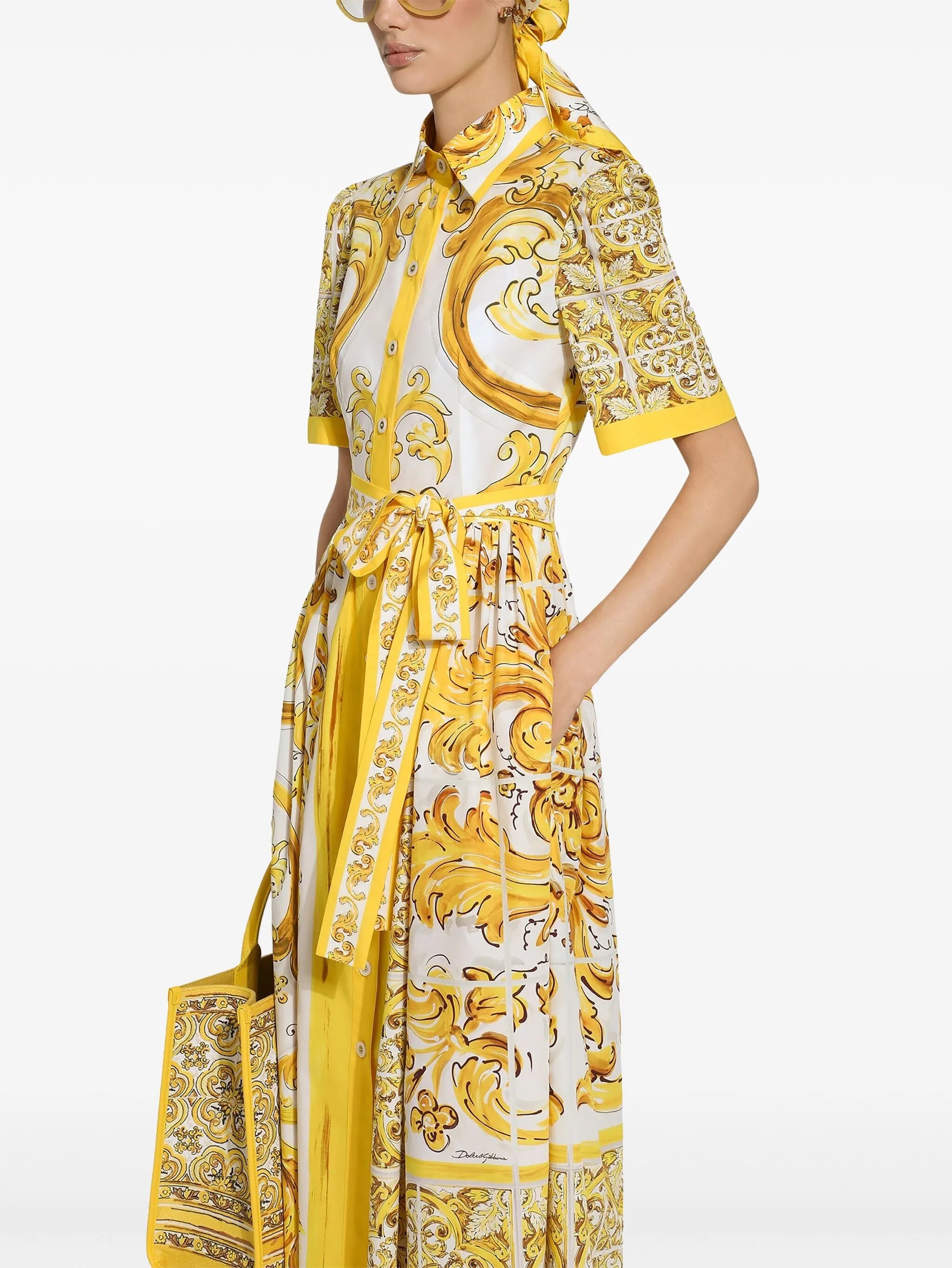 Majolica-print cotton shirtdress