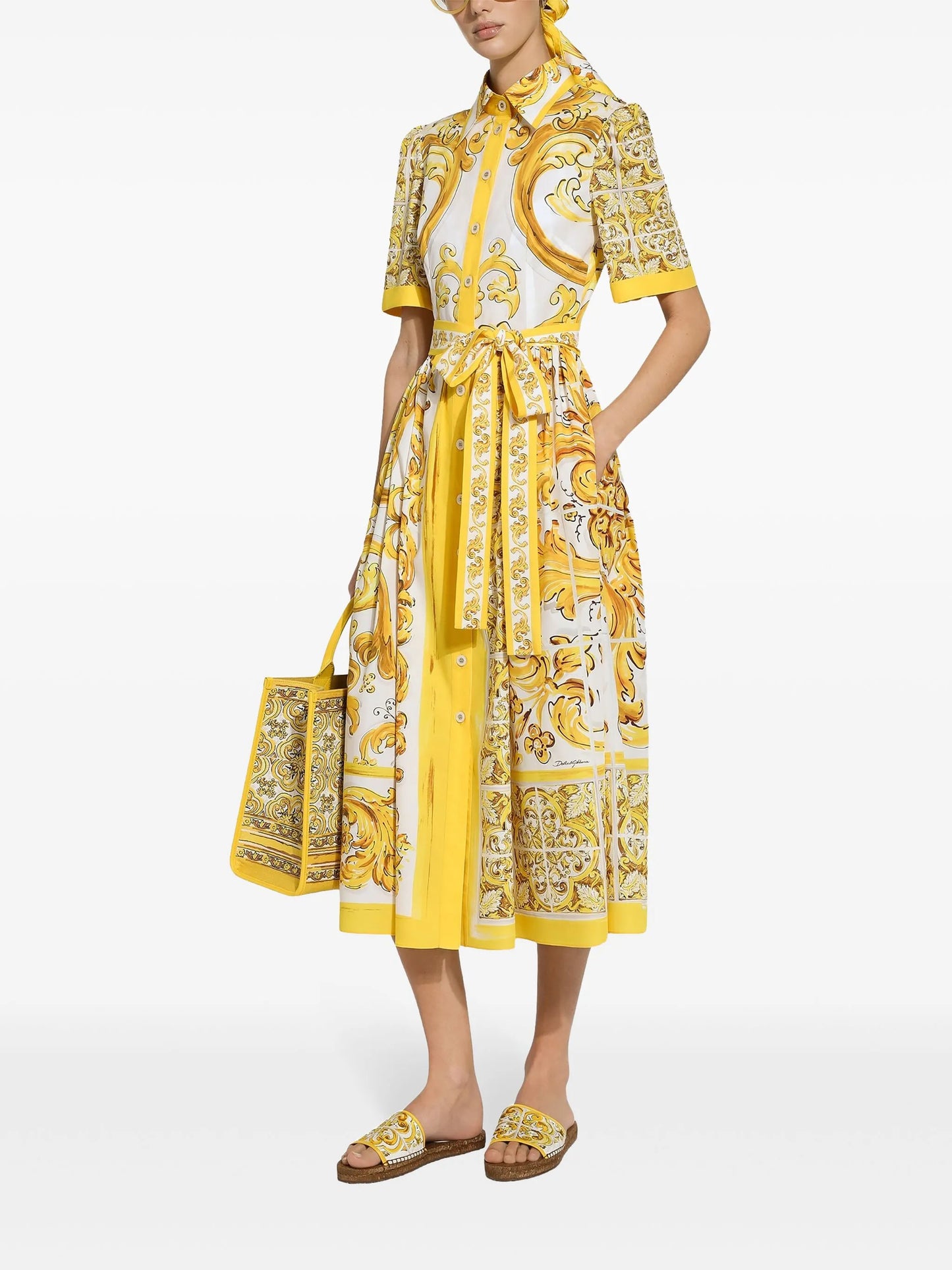Majolica-print cotton shirtdress