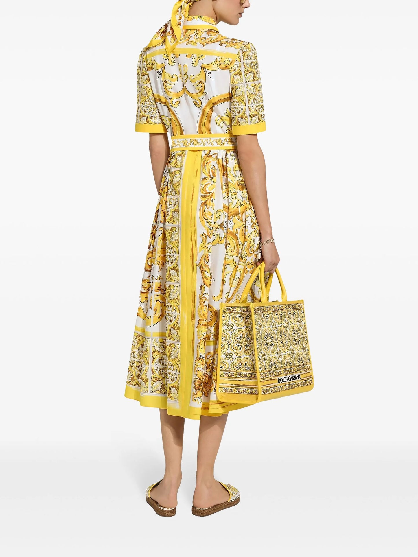 Majolica-print cotton shirtdress