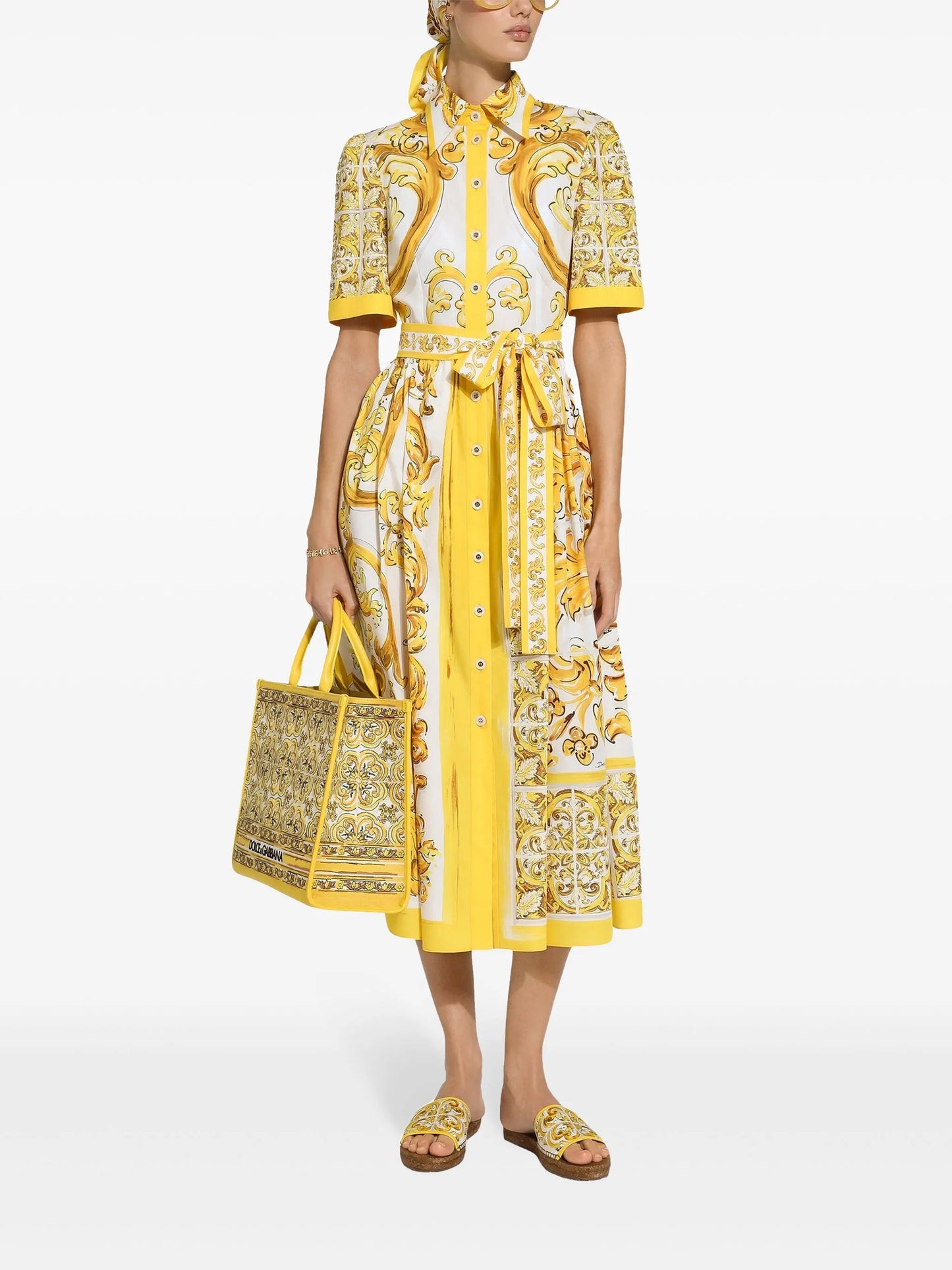 Majolica-print cotton shirtdress