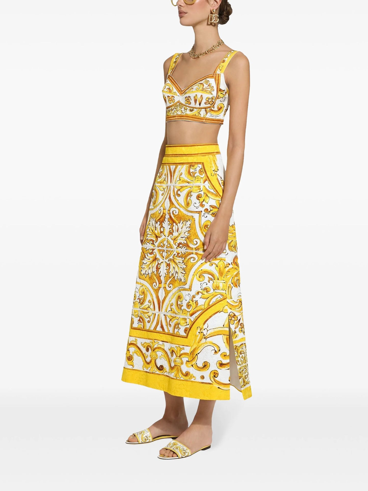 Majolica-print cotton crop top