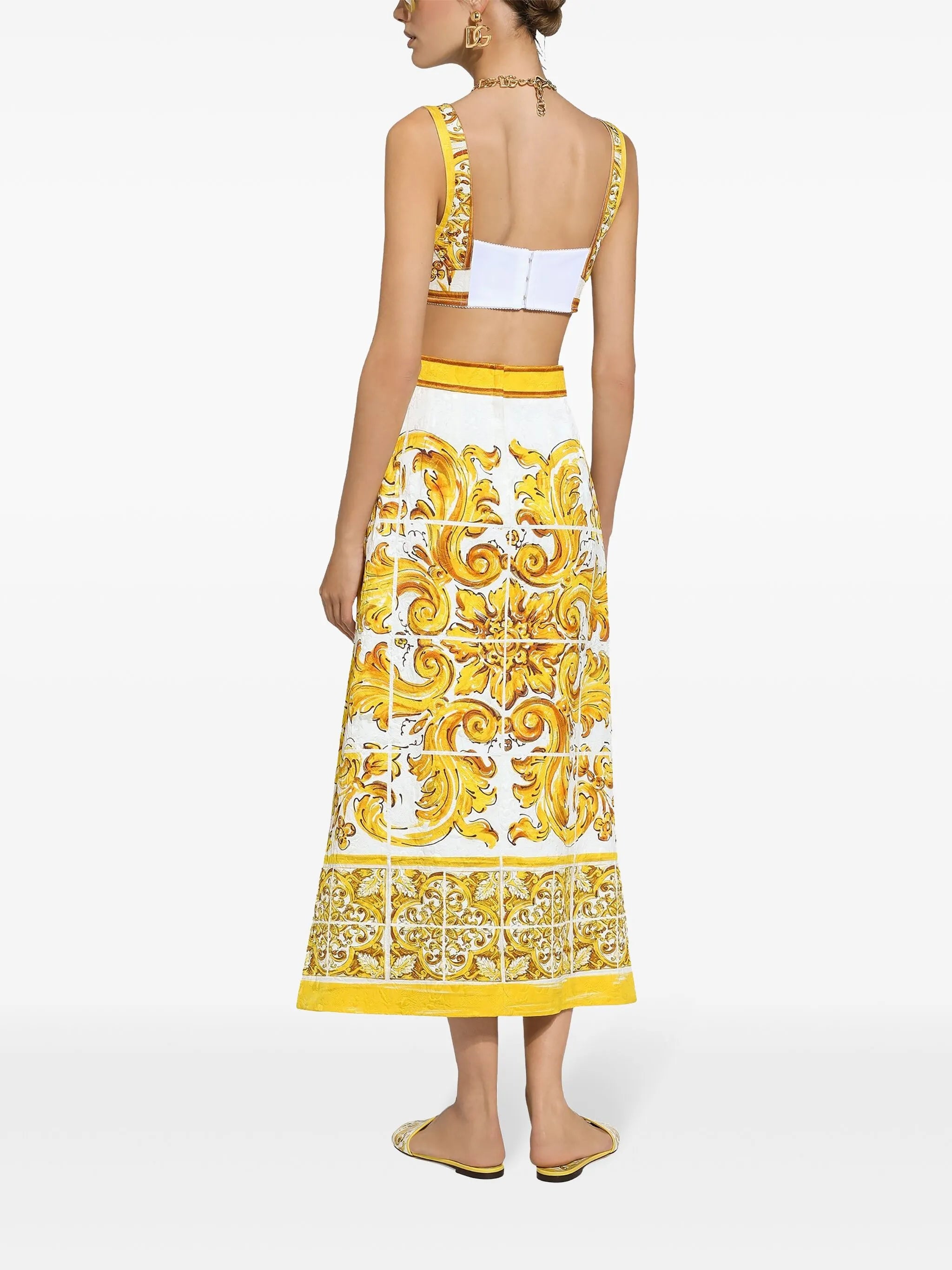 Majolica-print cotton crop top