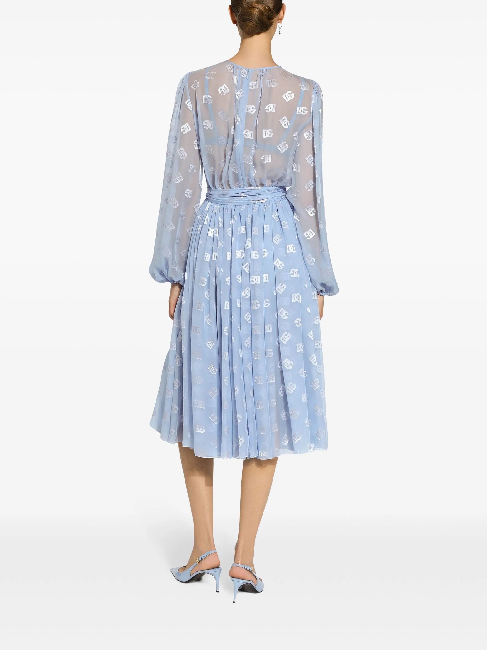 monogram-jacquard chiffon midi dress