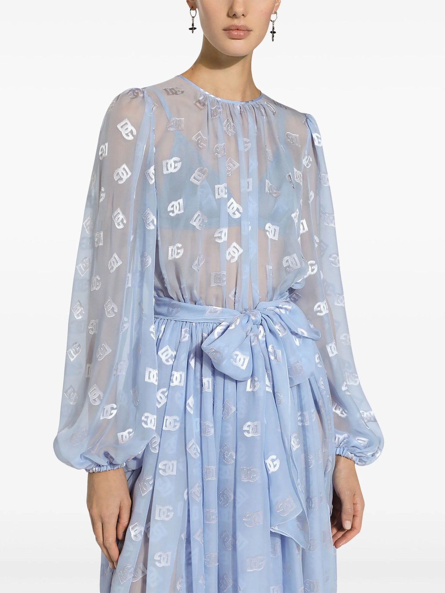 monogram-jacquard chiffon midi dress