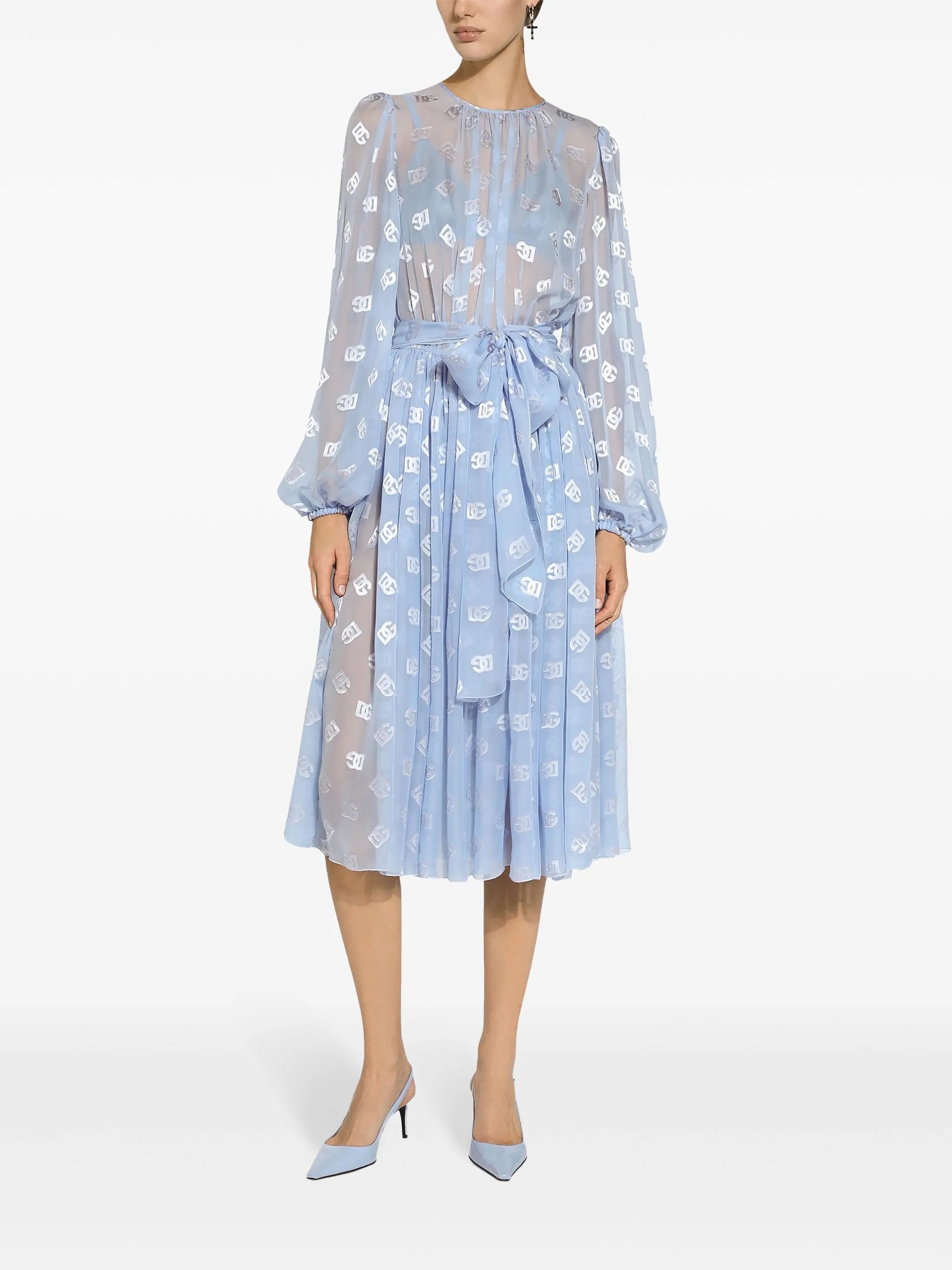 monogram-jacquard chiffon midi dress