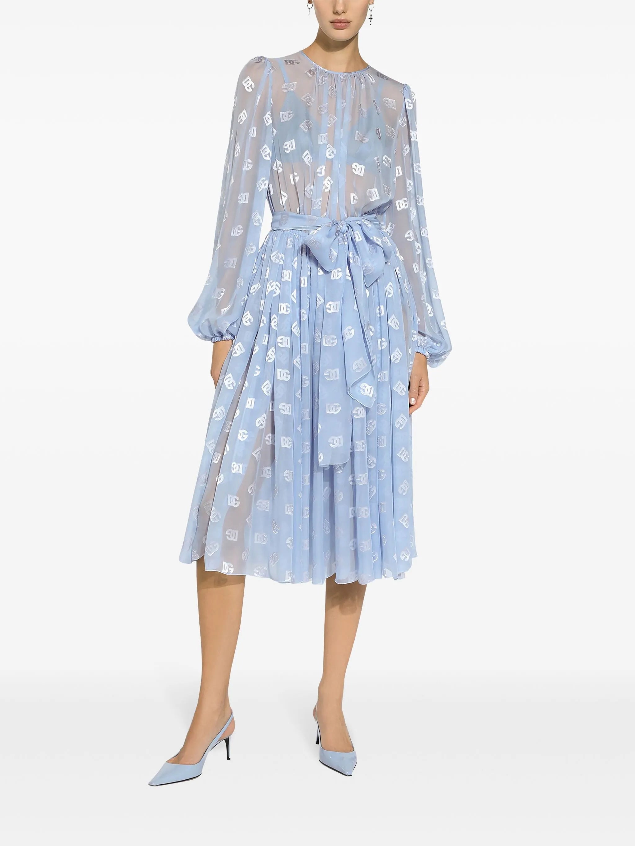 monogram-jacquard chiffon midi dress