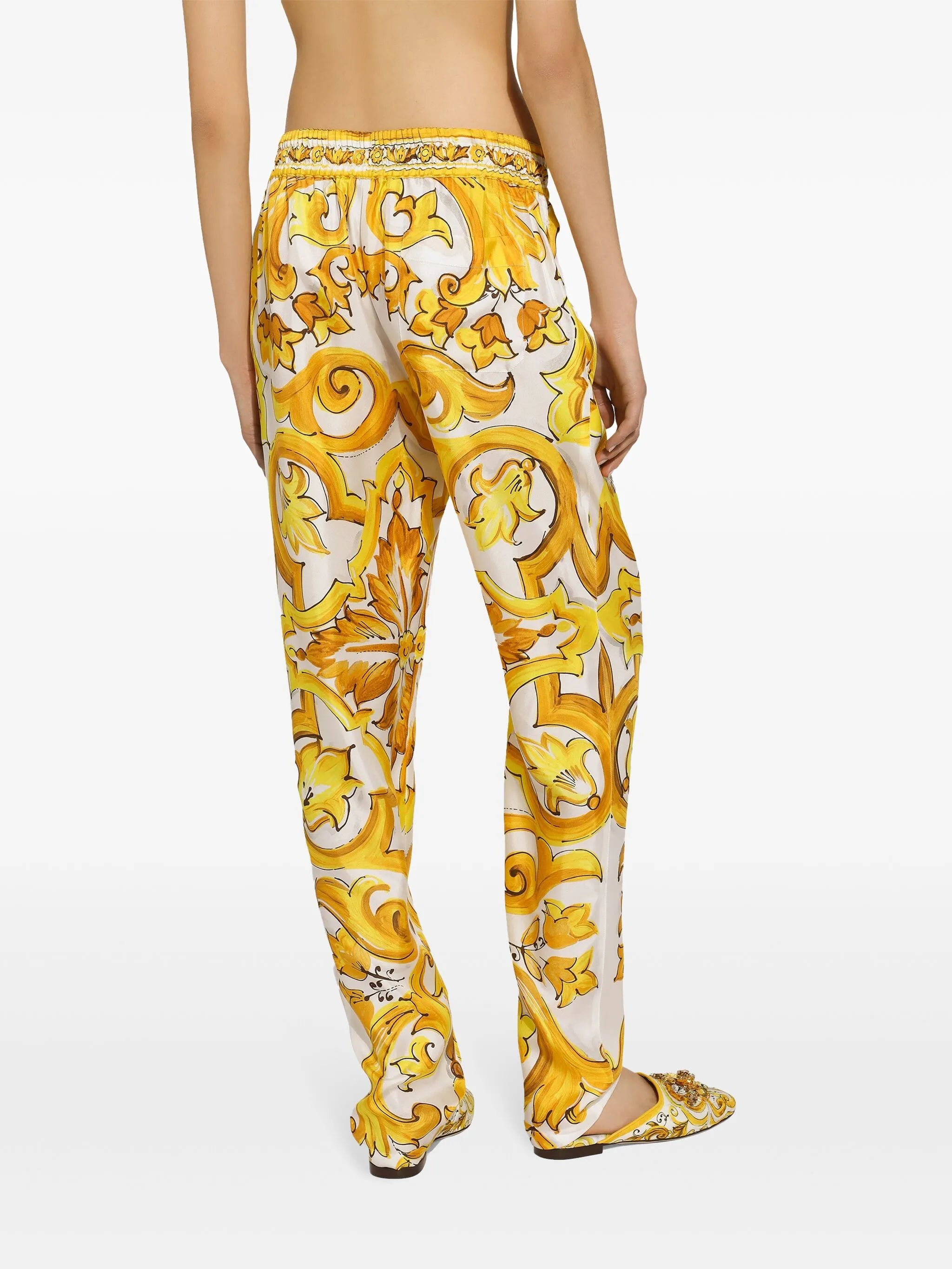 drawstring-waist silk track pants