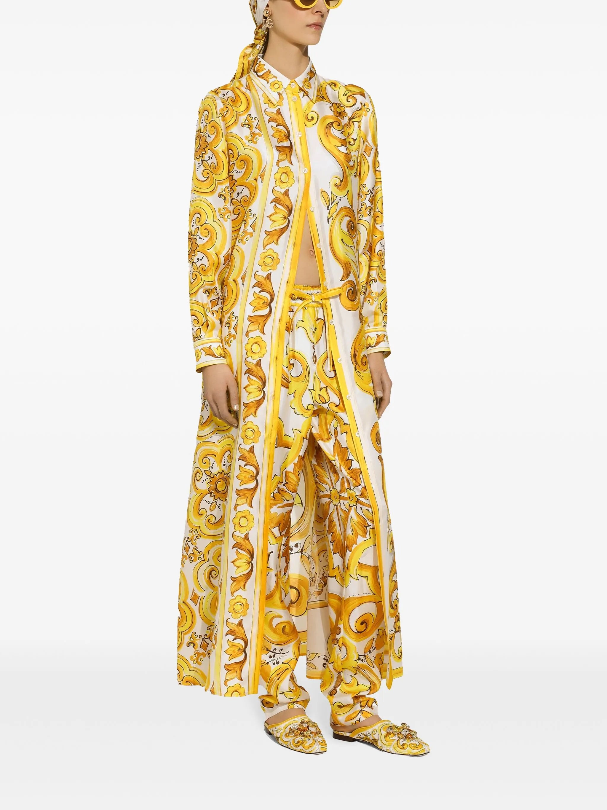 drawstring-waist silk track pants