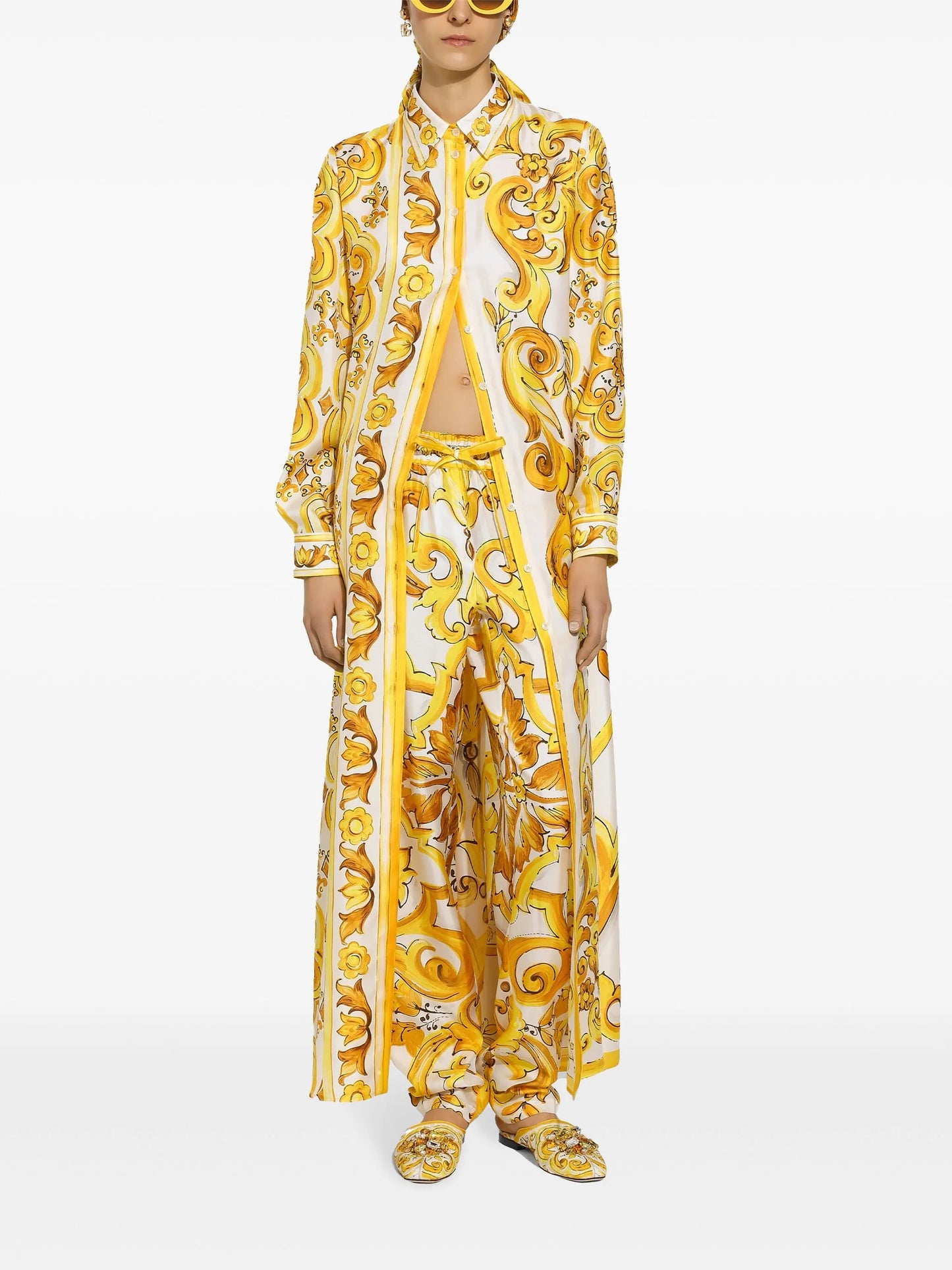 drawstring-waist silk track pants