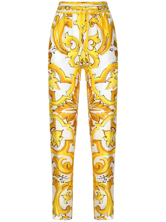 drawstring-waist silk track pants