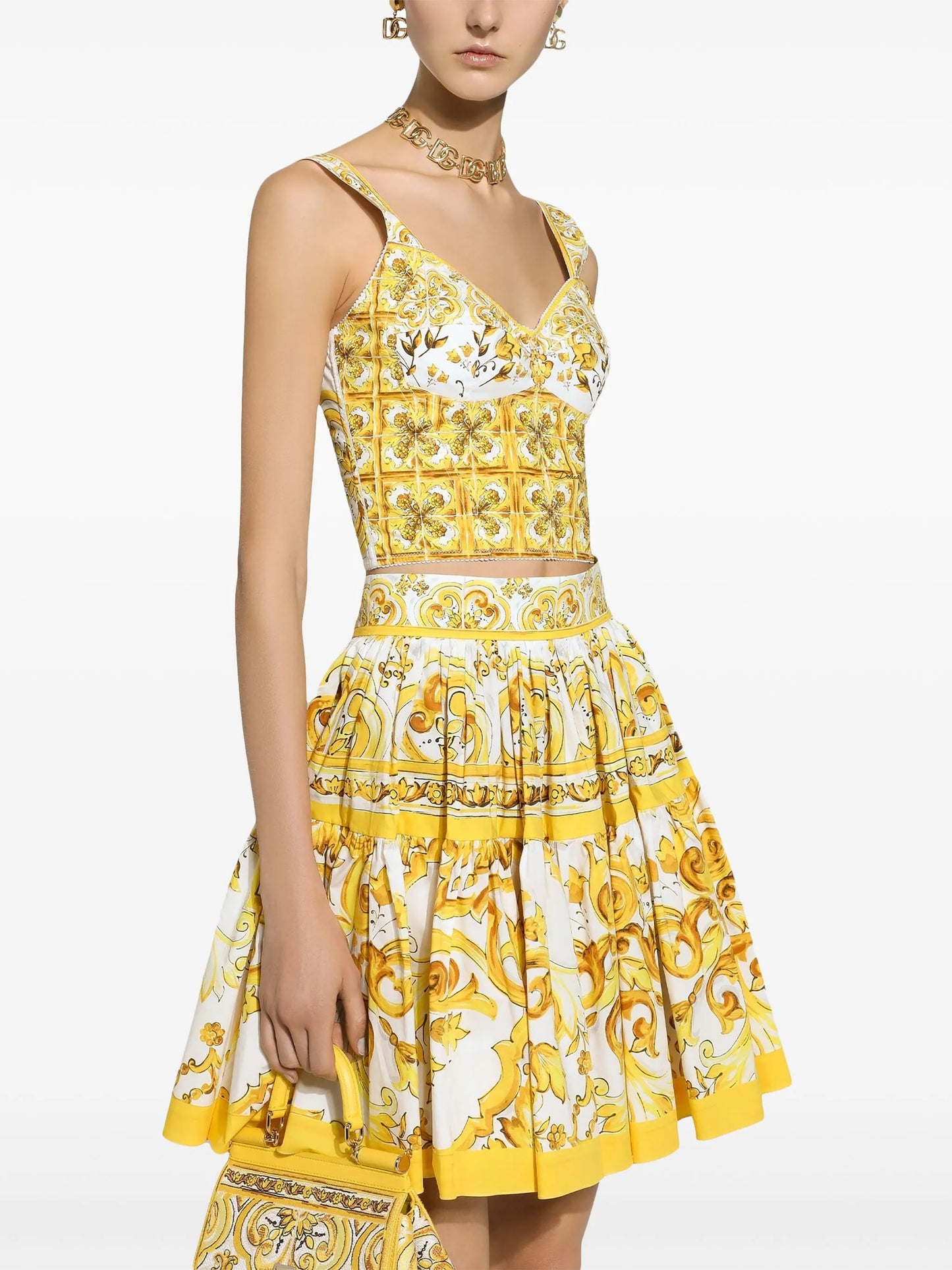 Majolica-print pleated skirt