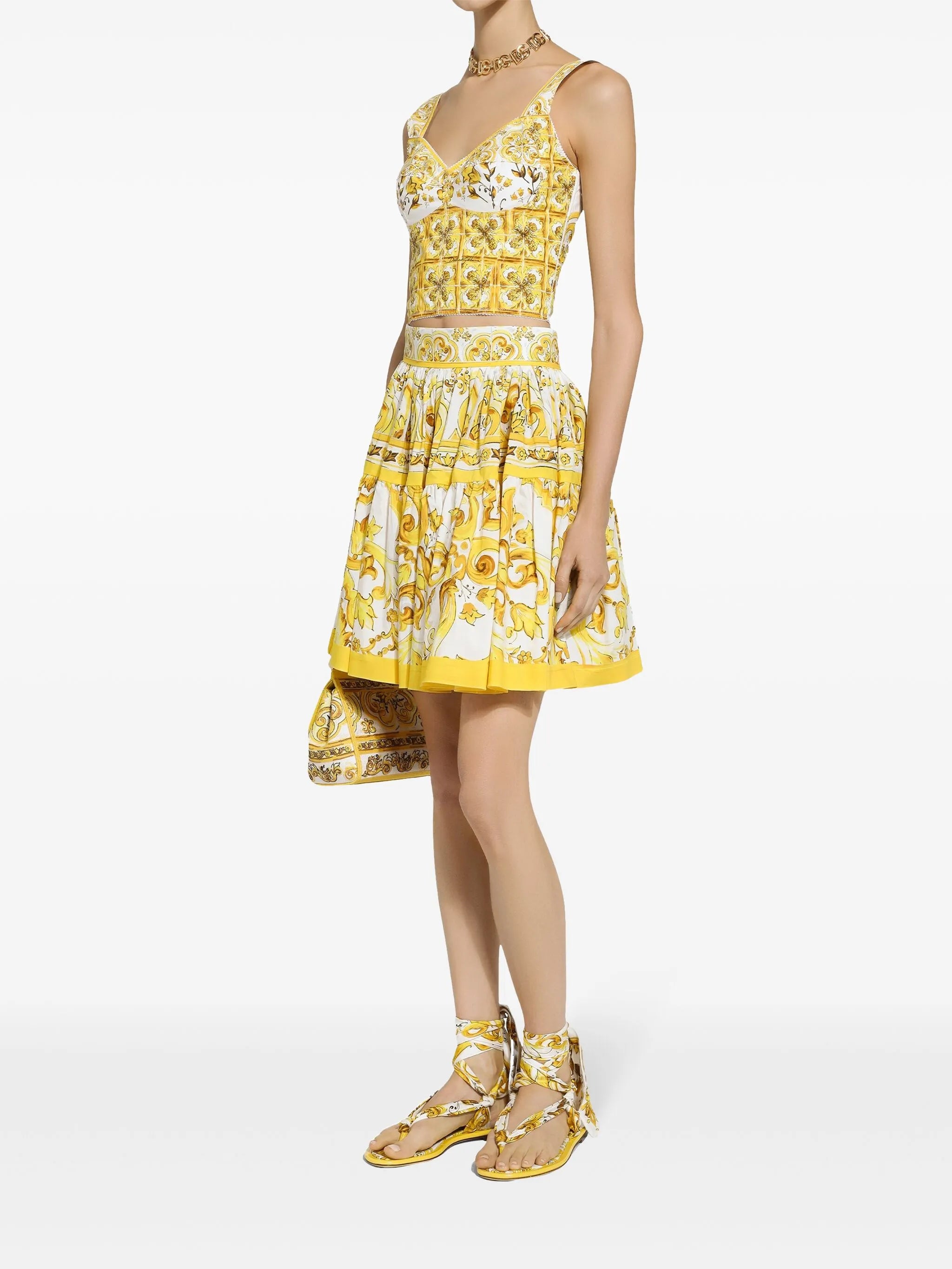 Majolica-print pleated skirt