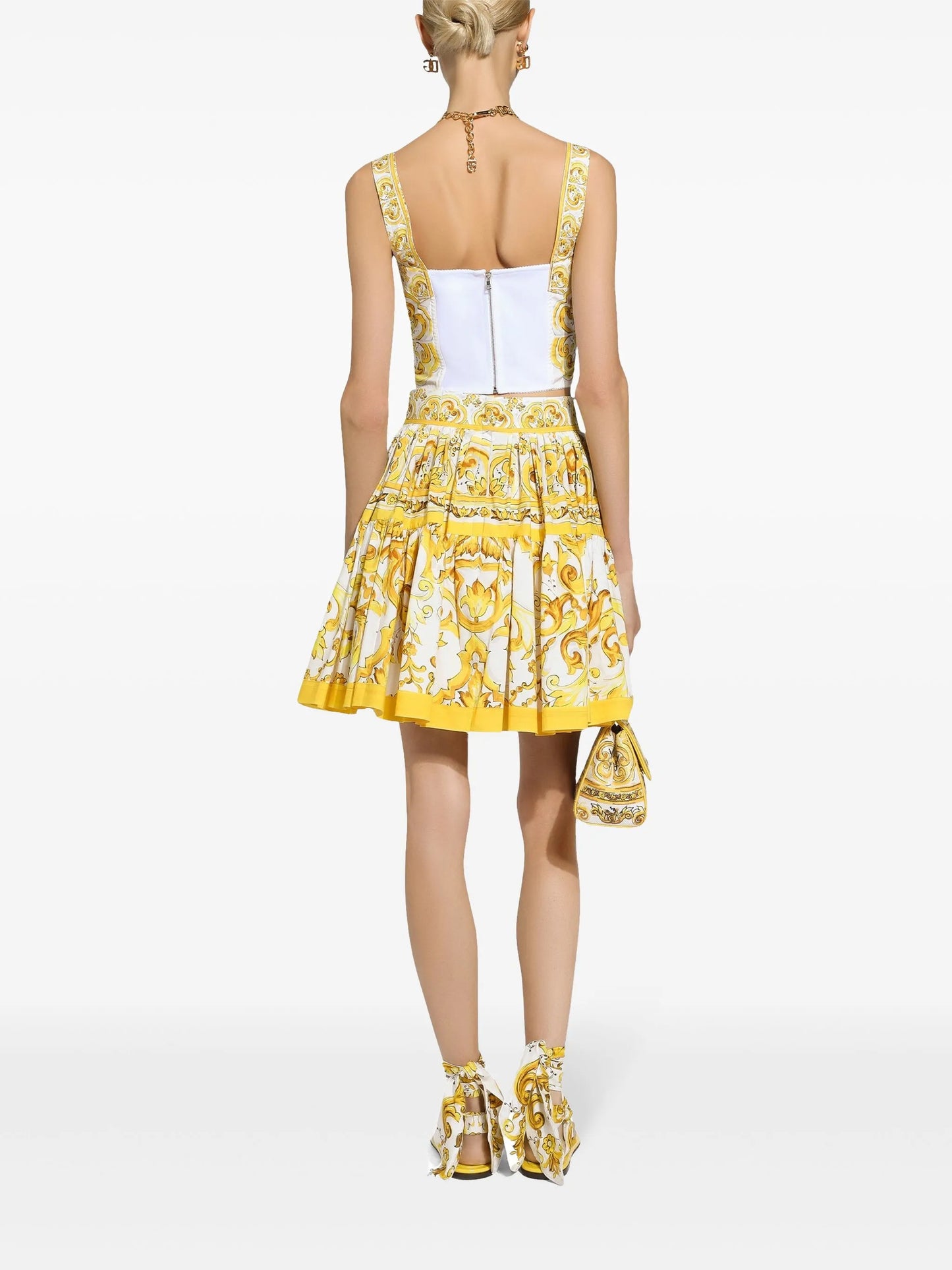 Majolica-print pleated skirt
