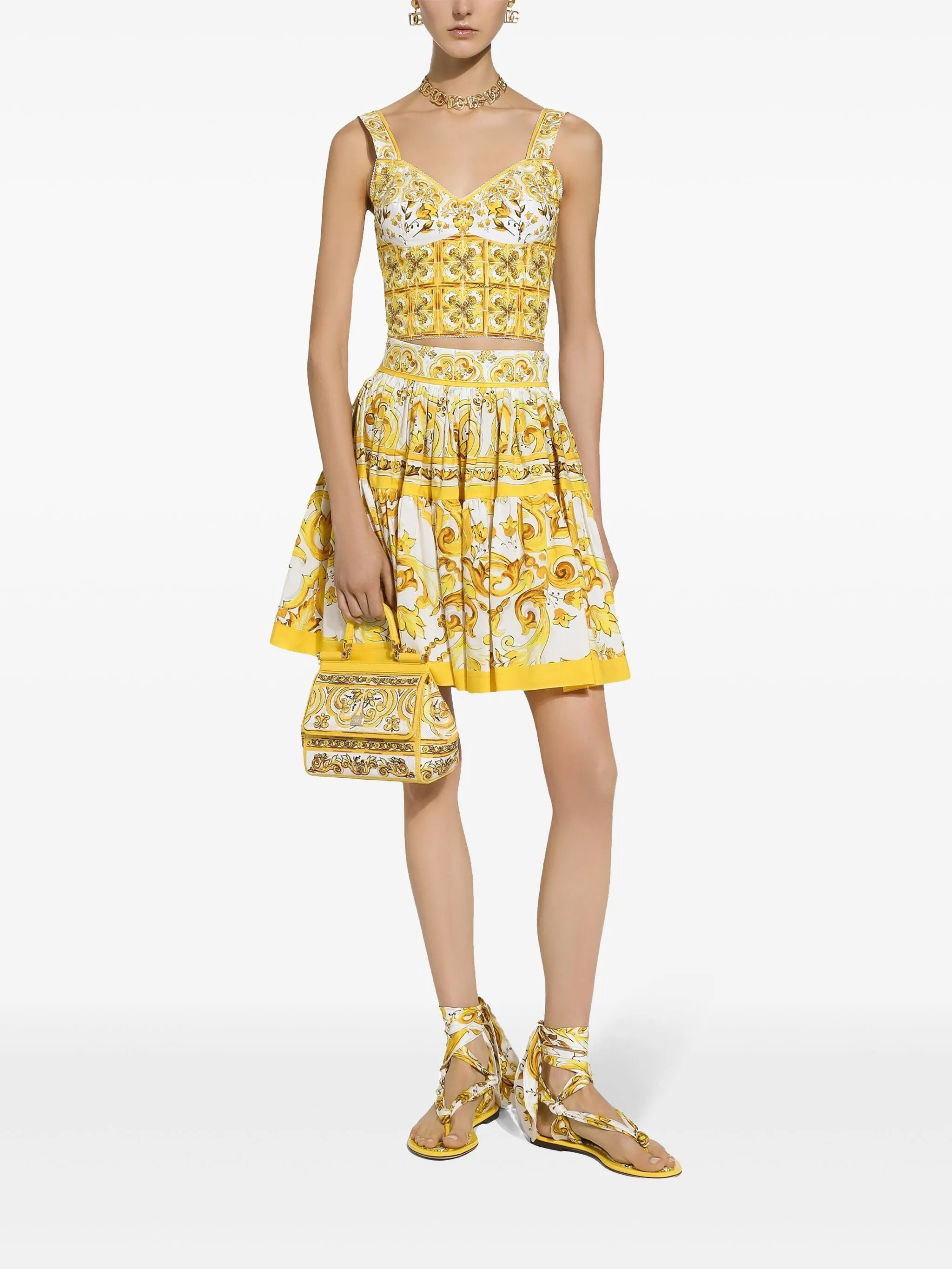 Majolica-print pleated skirt