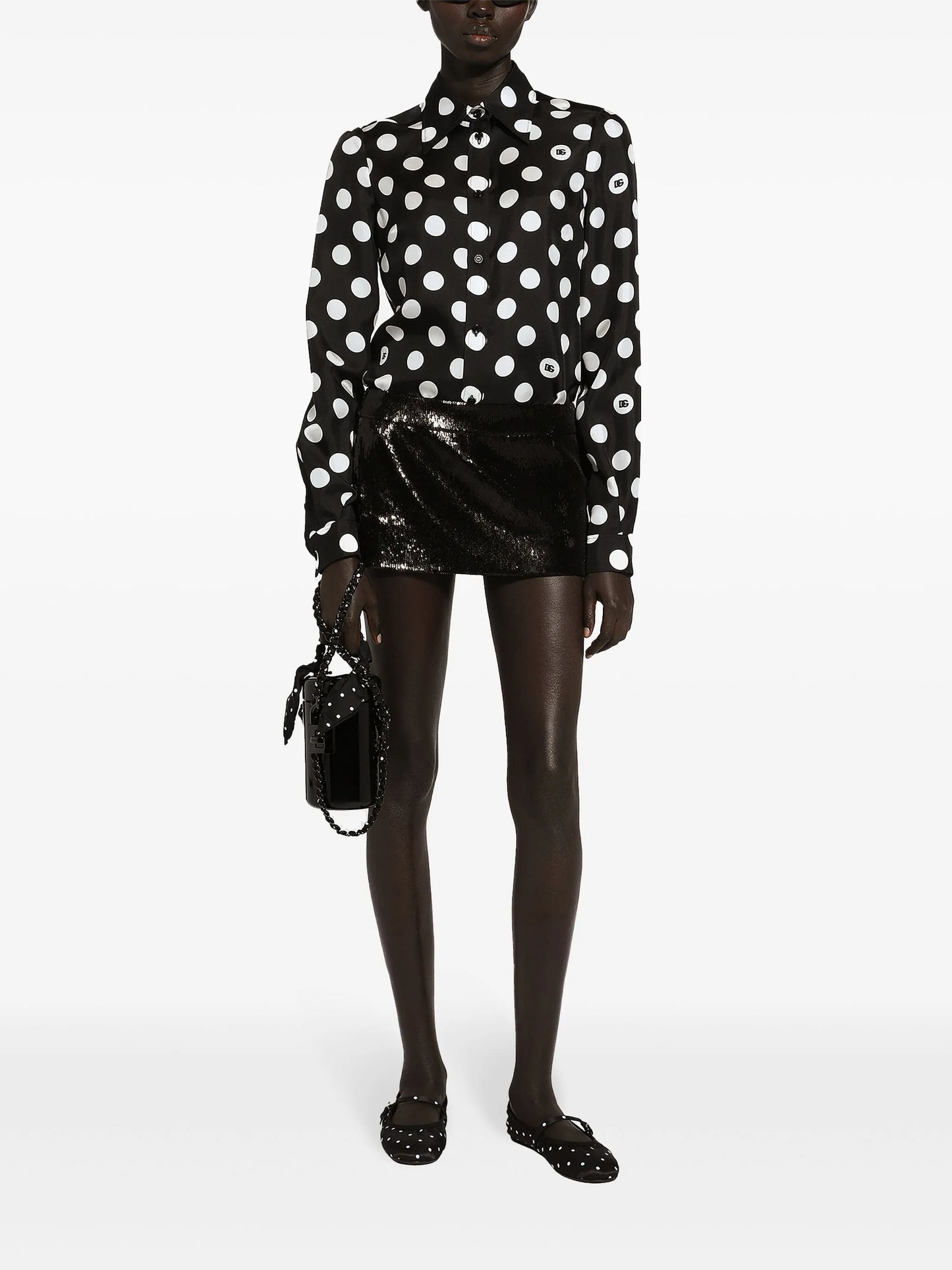 polka-dot silk twill shirt
