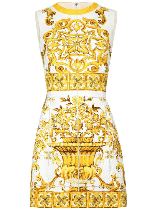 Majolica sleeveless silk minidress