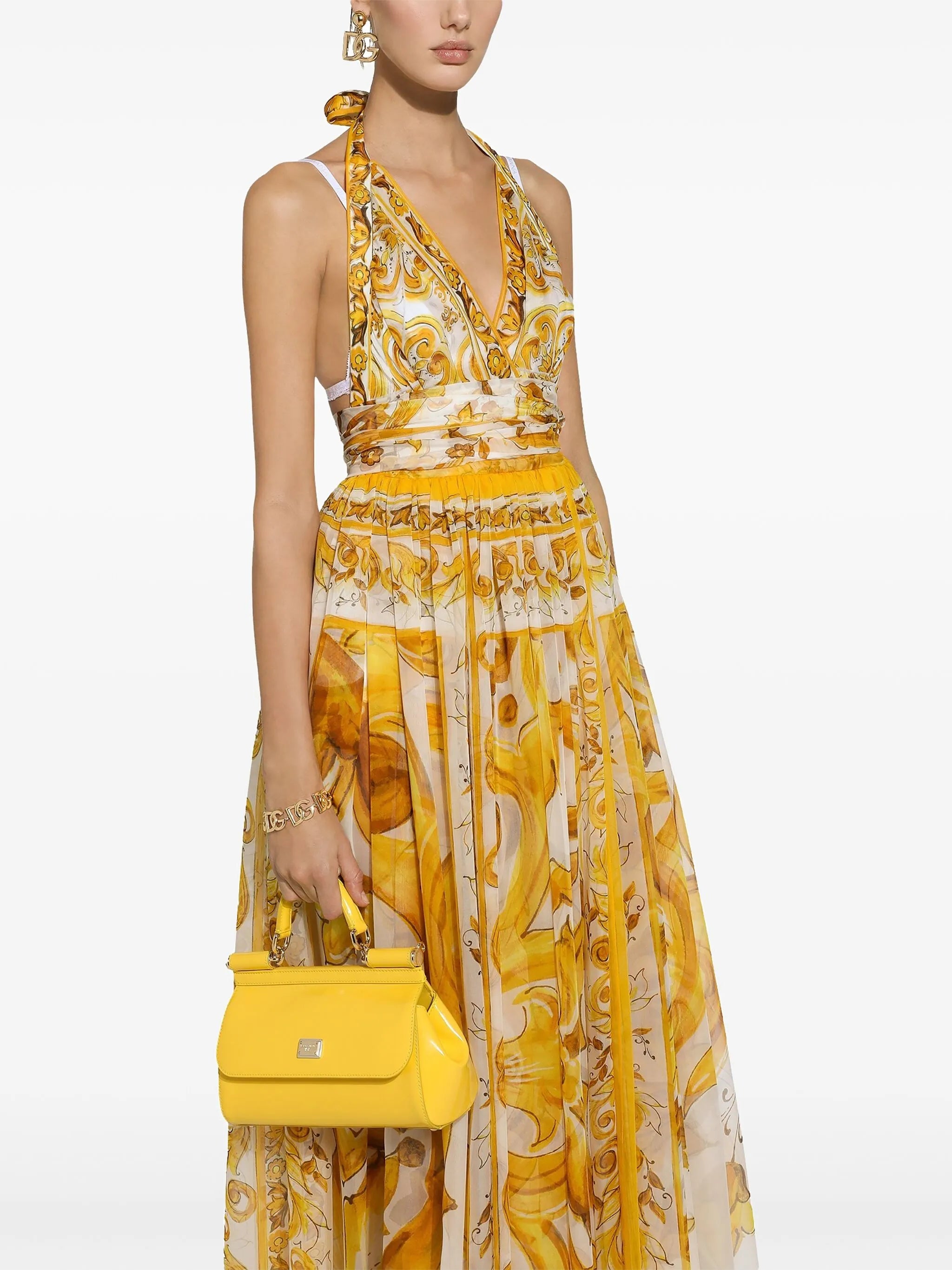 Majolica-print chiffon maxi dress