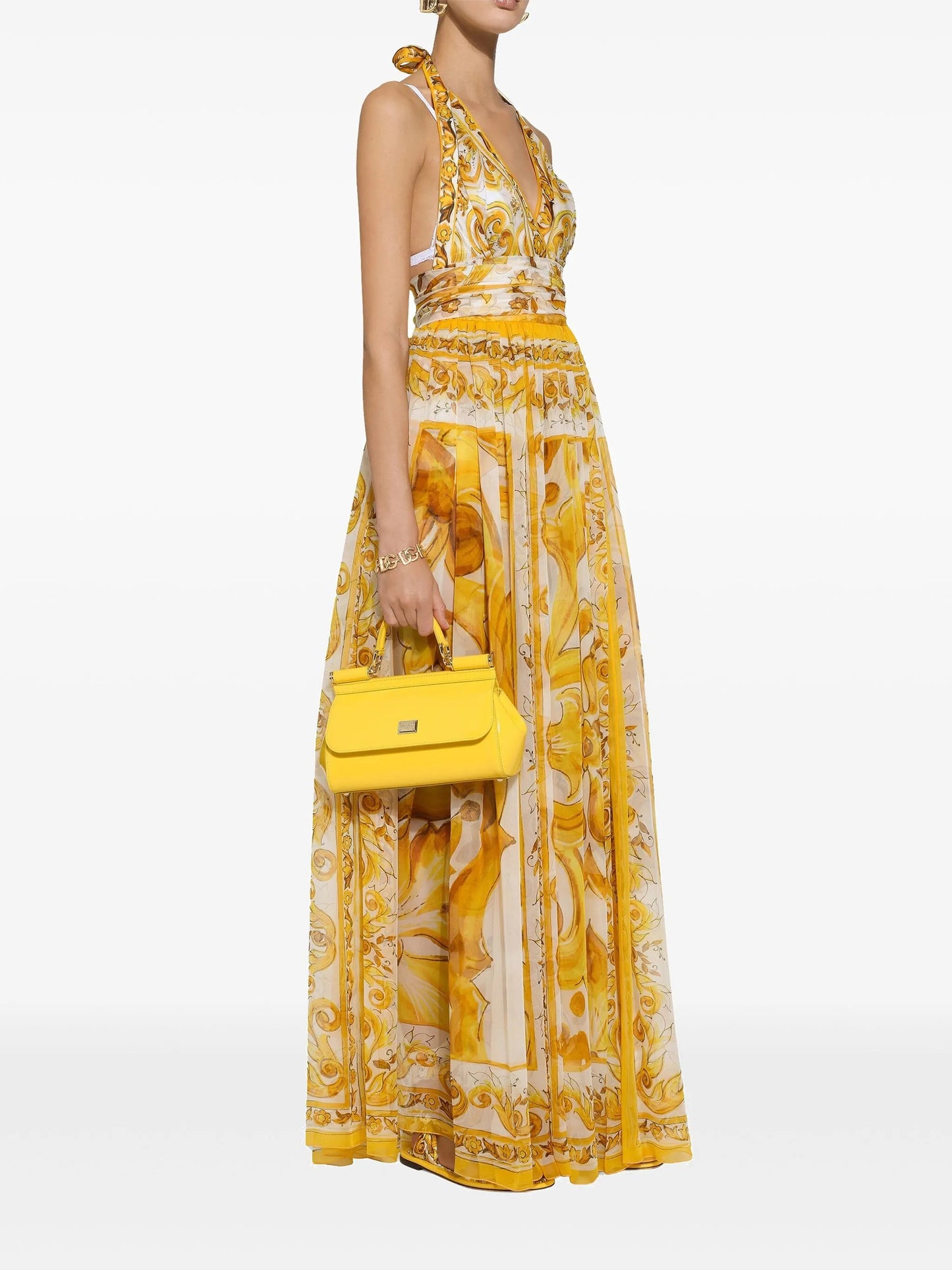 Majolica-print chiffon maxi dress