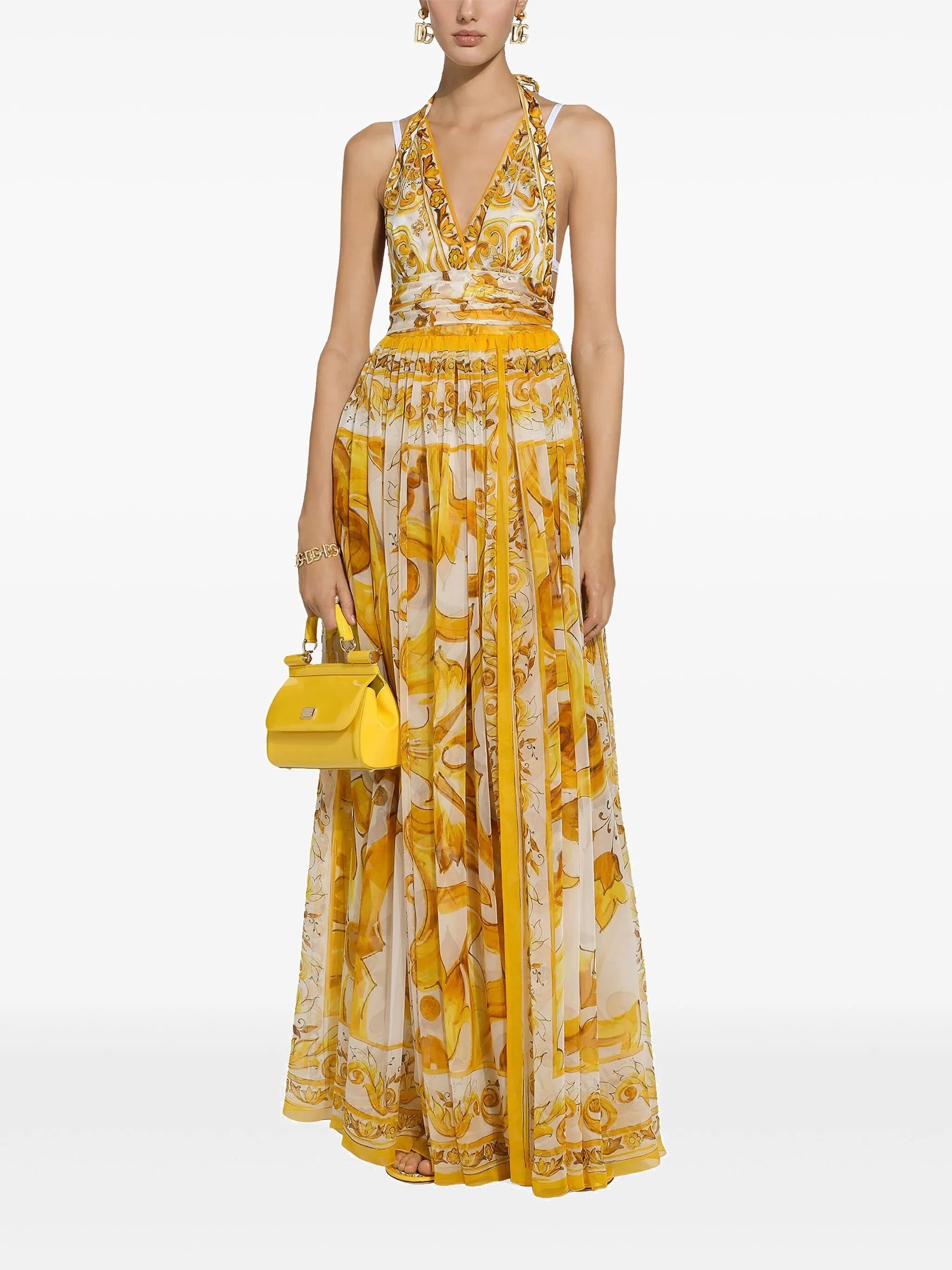 Majolica-print chiffon maxi dress