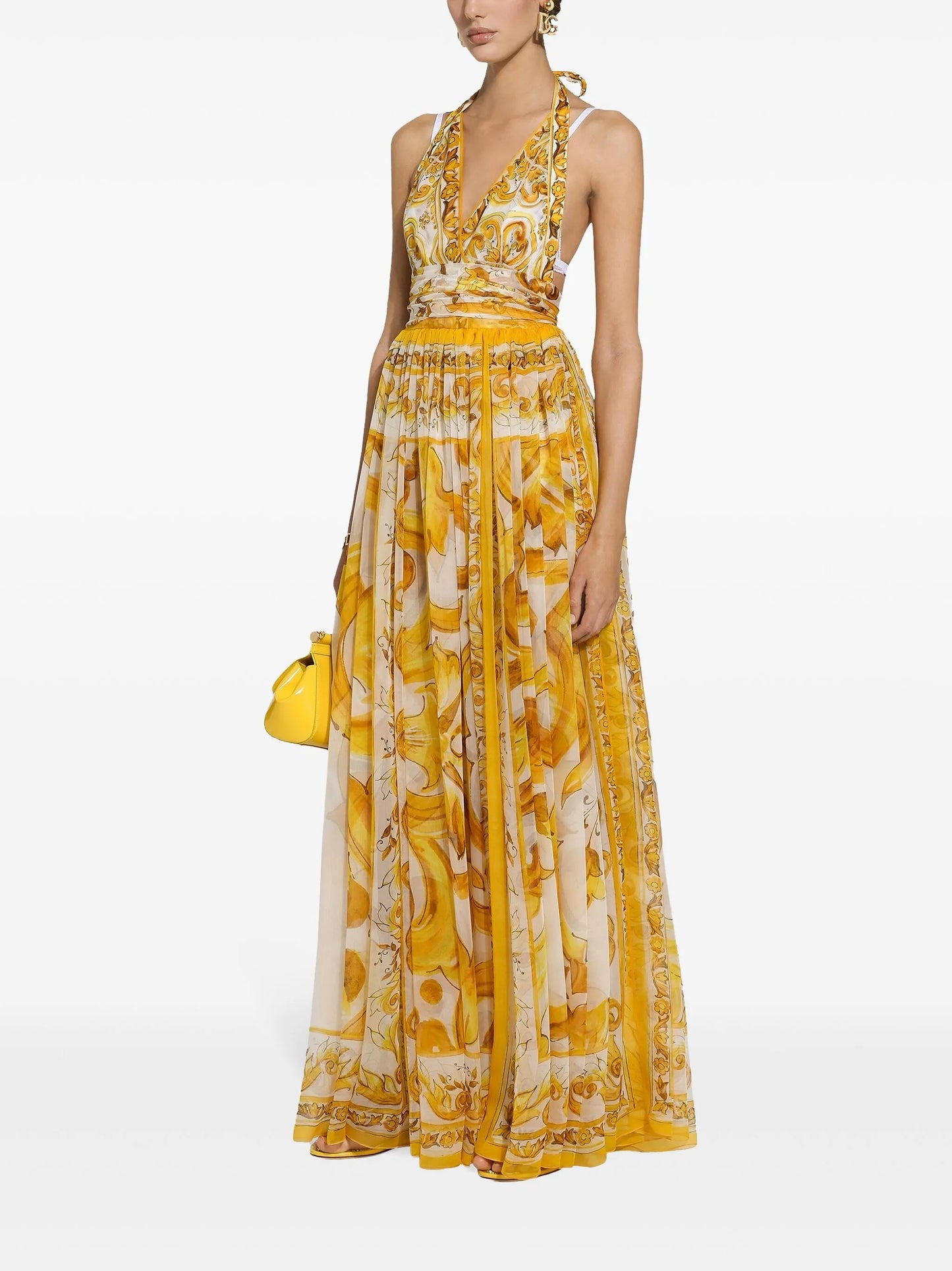 Majolica-print chiffon maxi dress