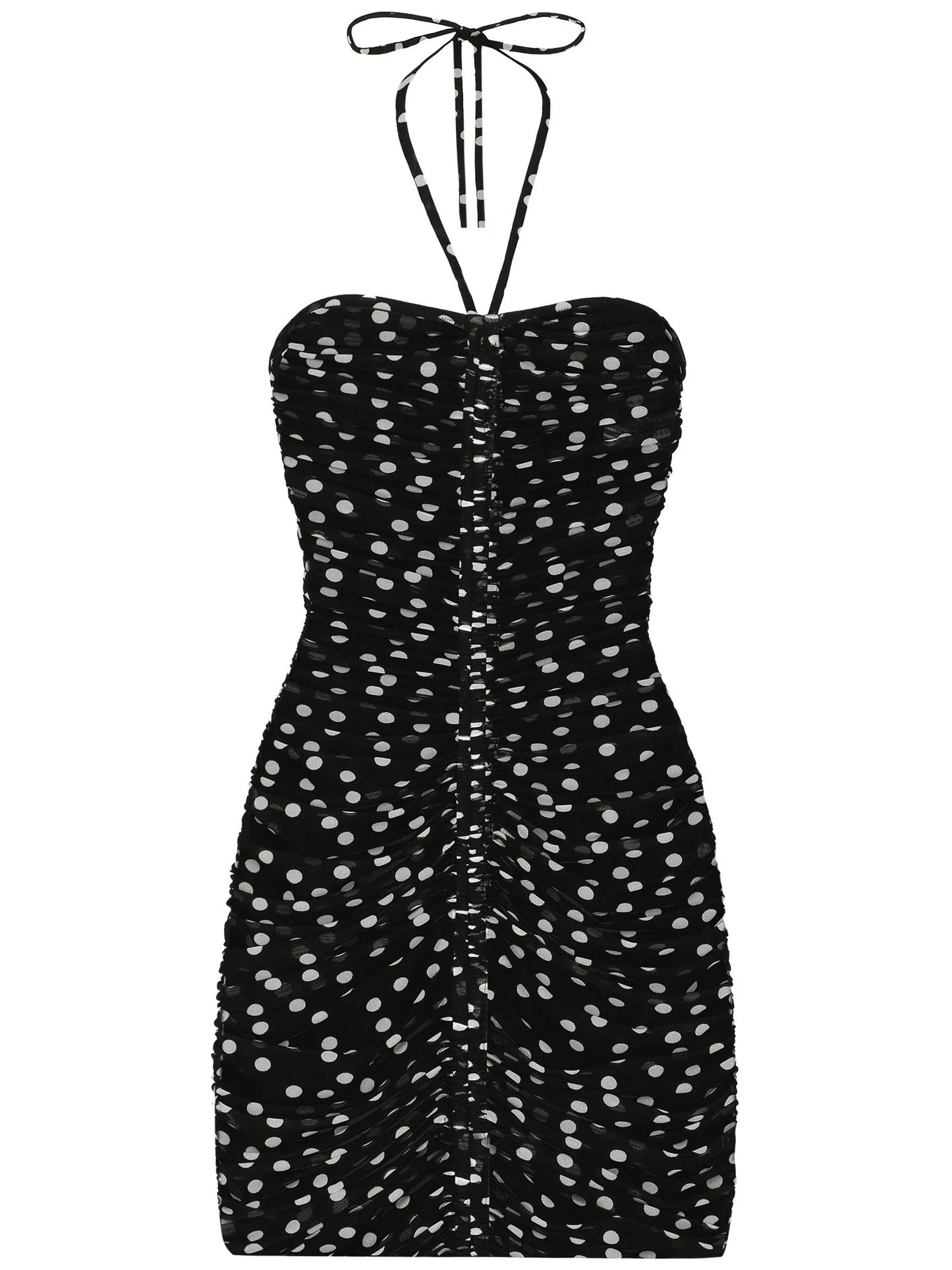 polka-dot draped tulle dress